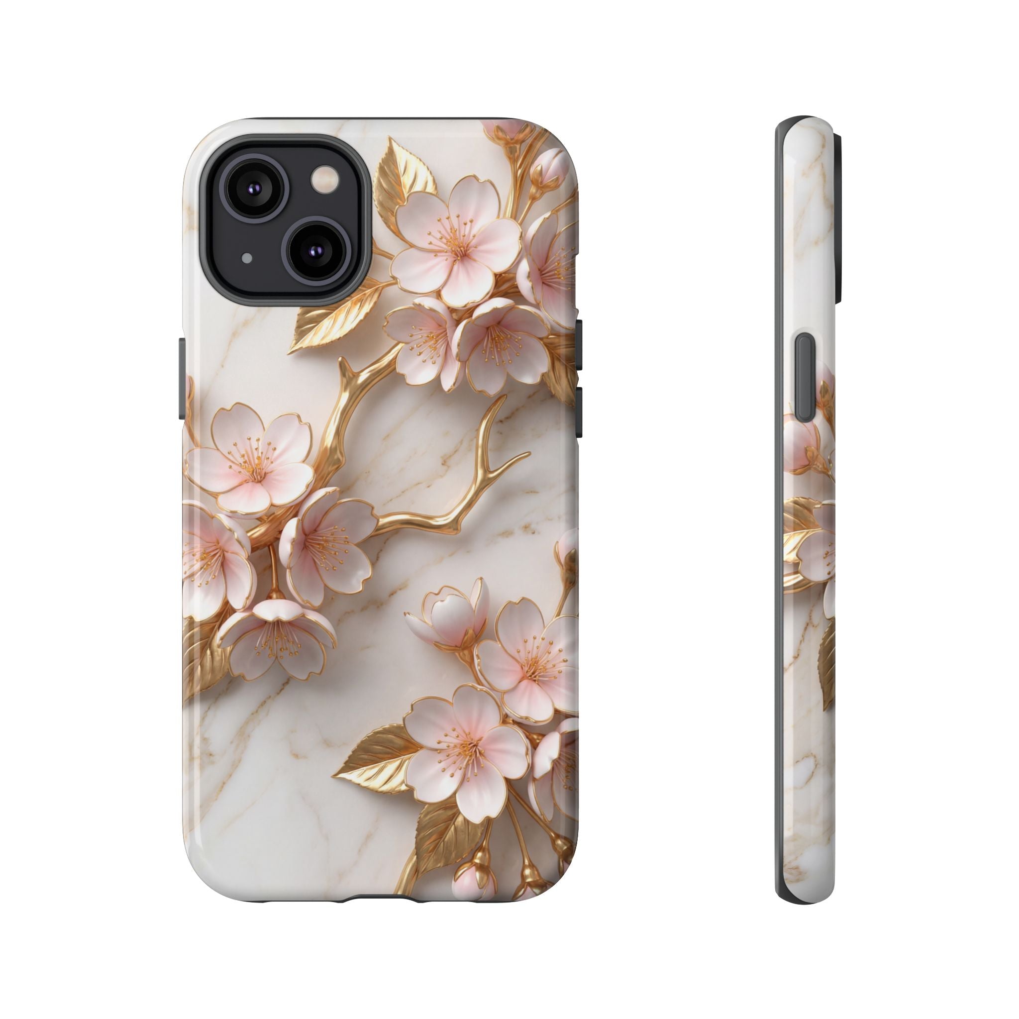 Floral Marble iPhone Case — Sakura Gold Cherry Blossom Tough Case