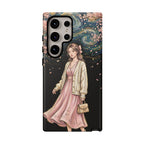 Floral Starry Night Samsung Galaxy Phone Case | Elegant Girl in Pink Dress