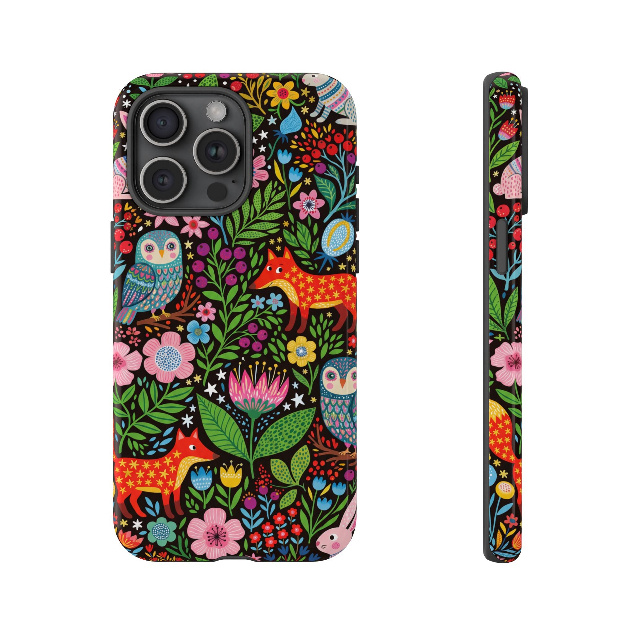 Floral Woodland iPhone Case | Colourful Fox & Owl Protective Cover