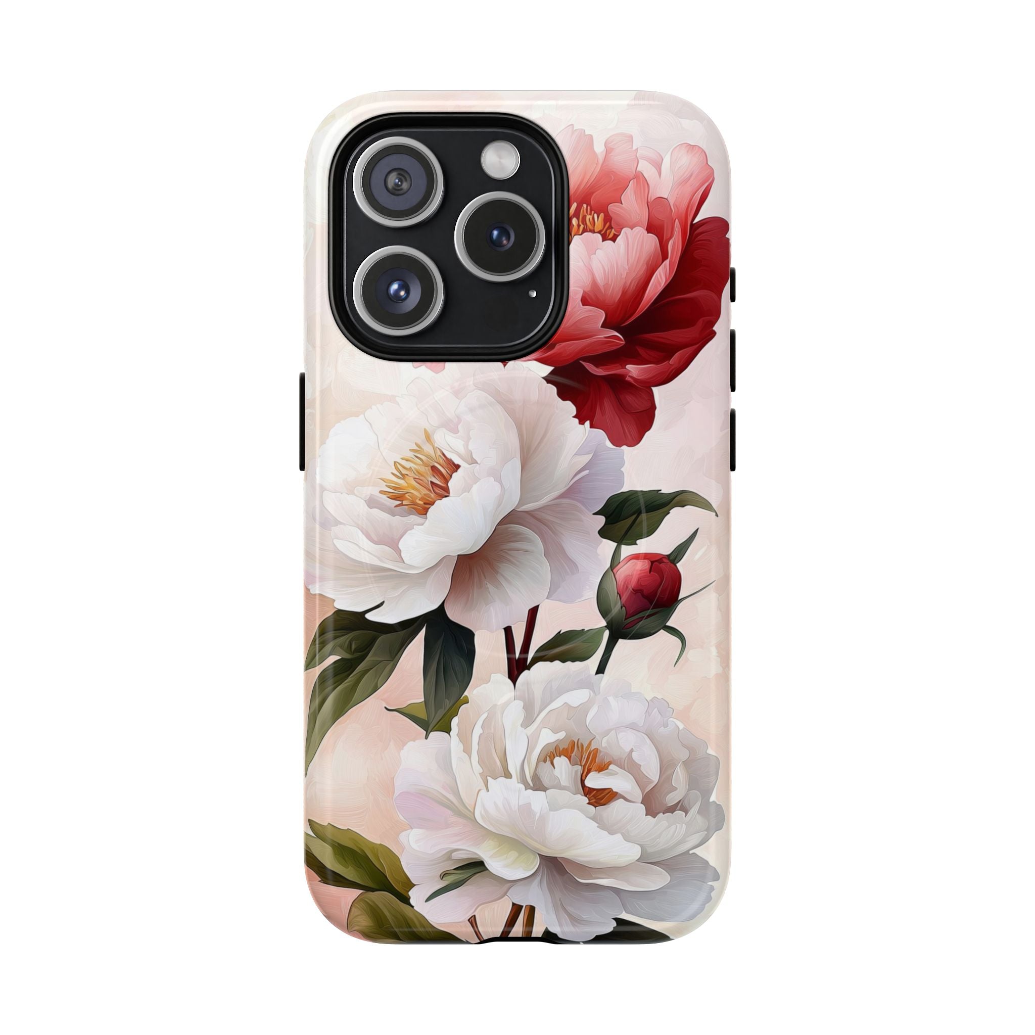 Custodia MagSafe per iPhone resistente con motivo floreale Peony | Design vintage con rose