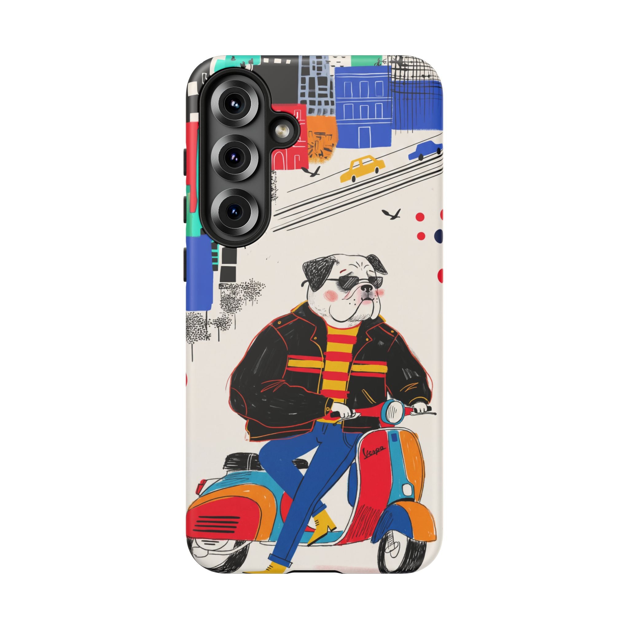 Bulldog Vespa Samsung Galaxy Phone Case | Retro Scooter Dog Protective Cover