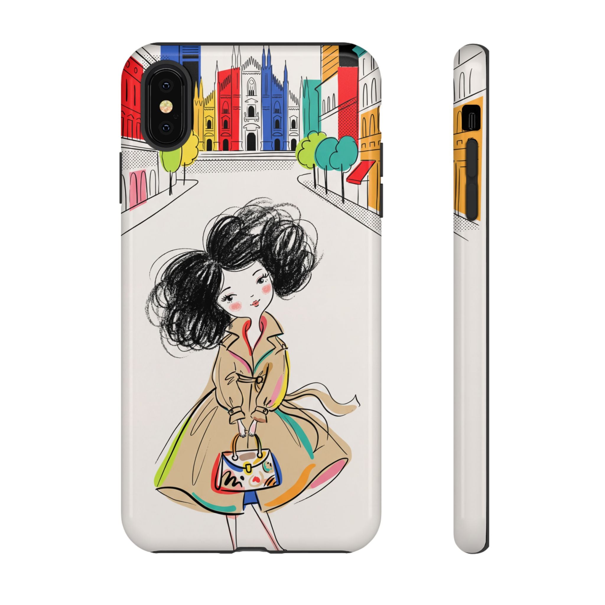 Illustrated Trench Coat Fashion Chic City Girl iPhone Case