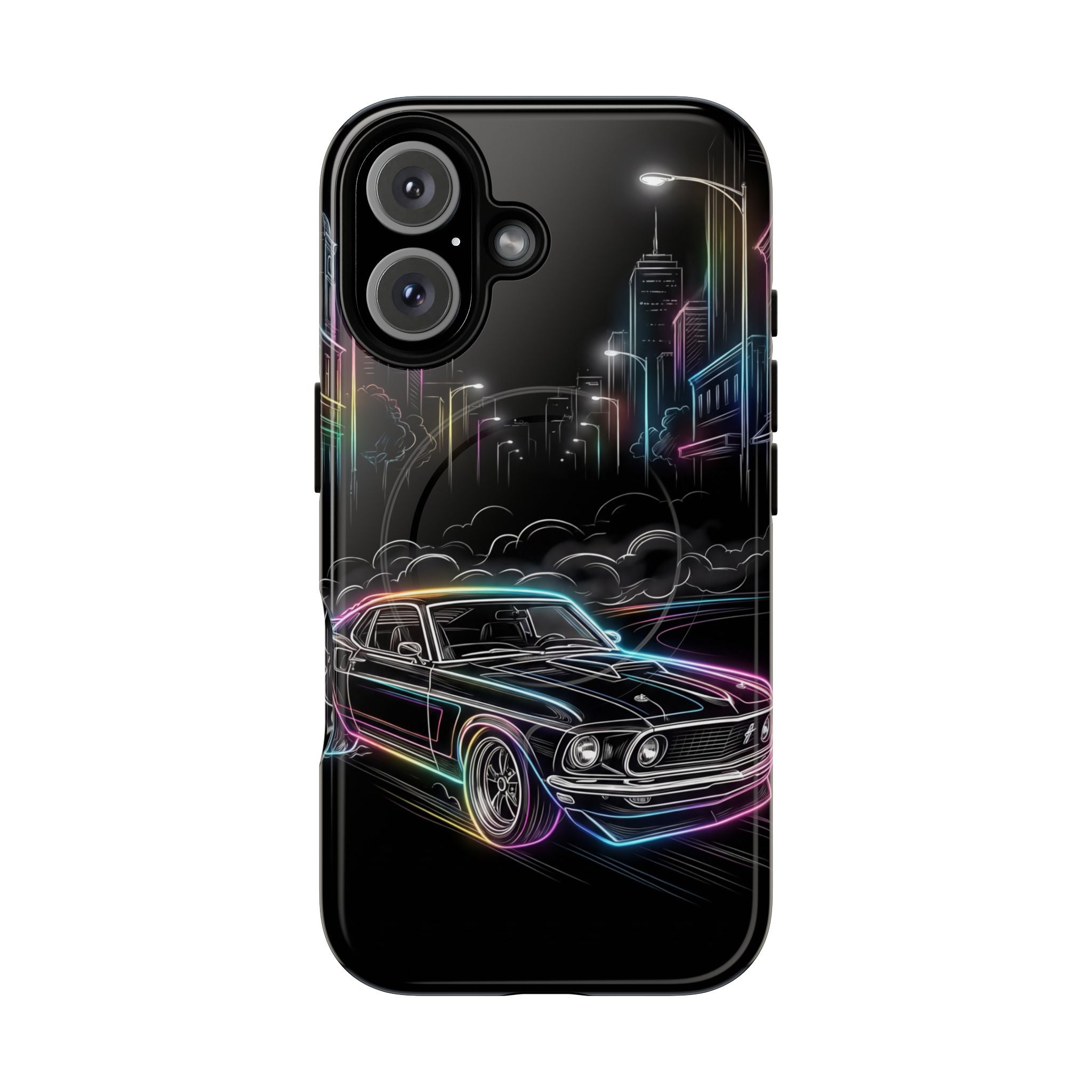 Neon Muscle Car MagSafe iPhone Case | Retro City Nightscape