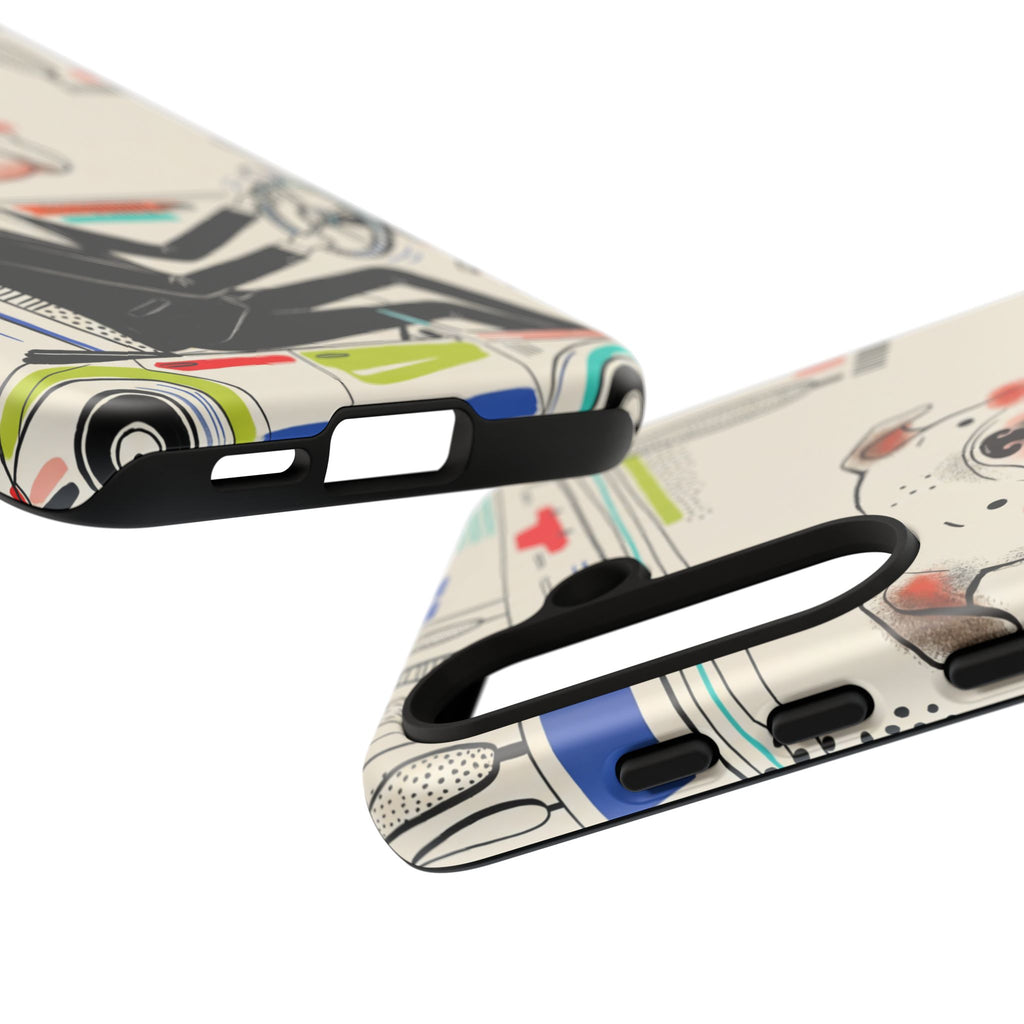 Bulldog Driver Samsung Galaxy Phone Case | Cute Retro Dog Illustration