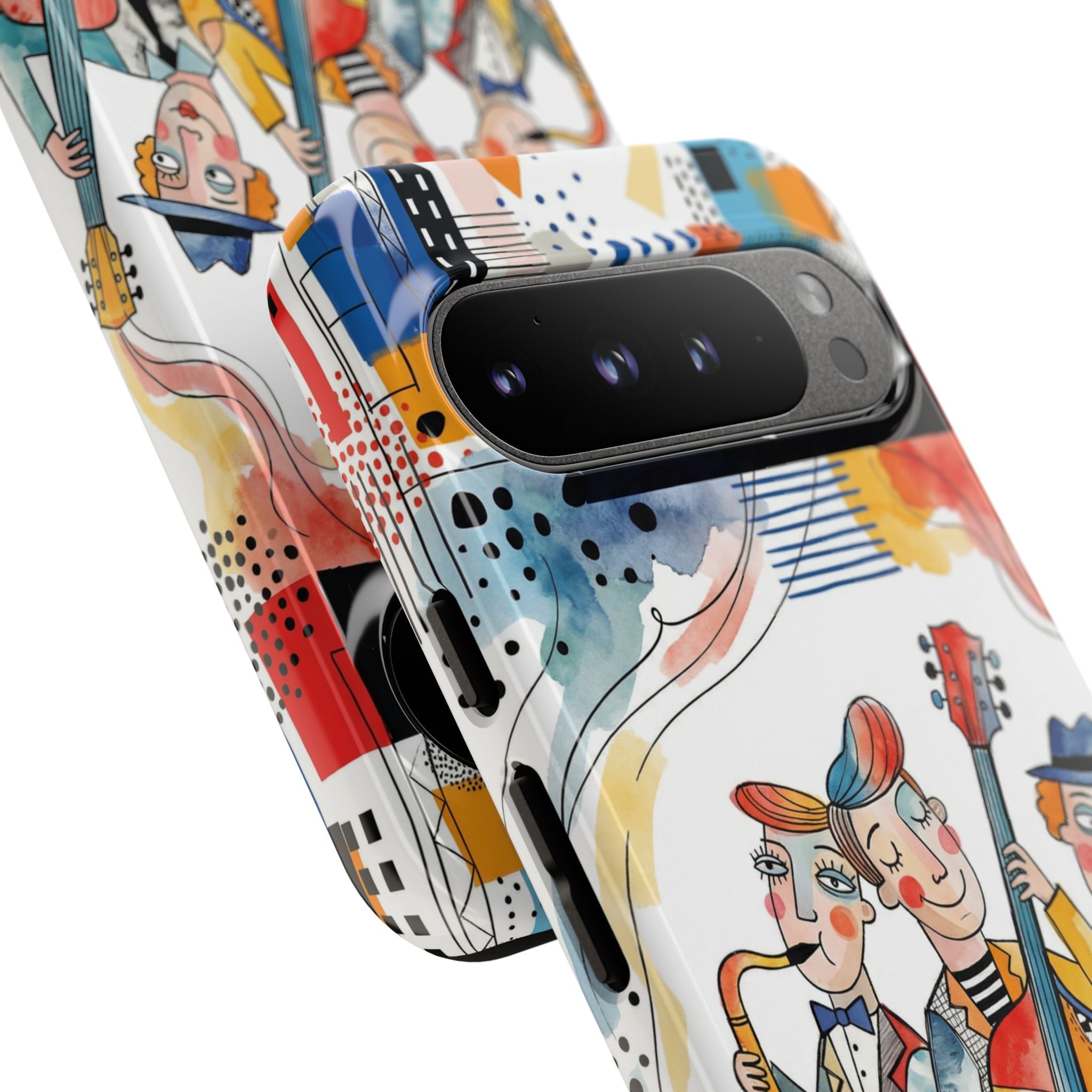 Musical Trio Illustrated Google Pixel Phone Case | Colorful Jazz Band Art Phone Cover