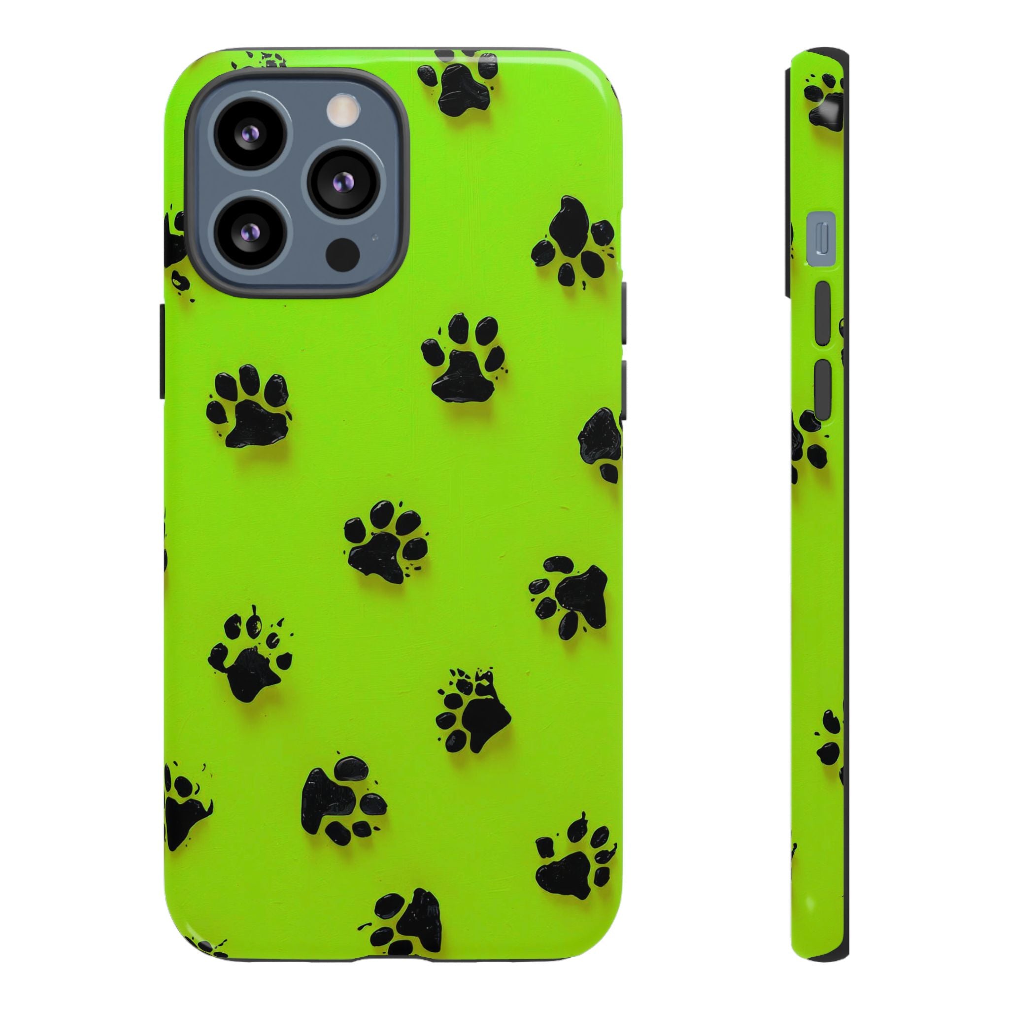 Neon Paw Print Tough Phone Case — Shockproof Pet Lover iPhone Cover