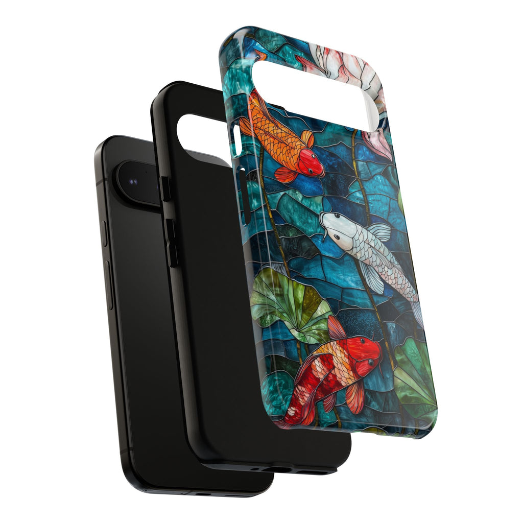 Koi Pond Tough Google Pixel Case — Stained Glass Lotus & Koi Design