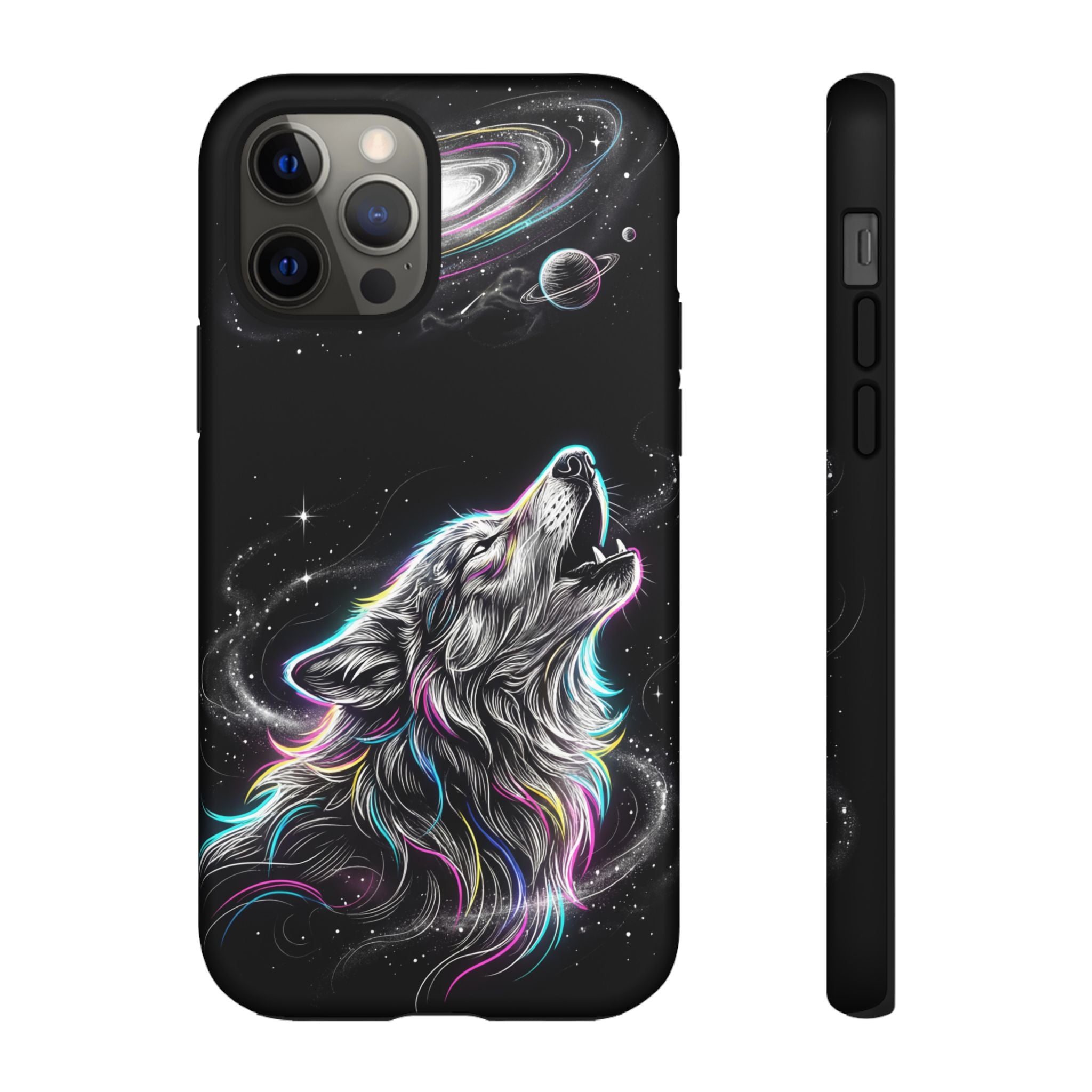 Wolf Galaxy Tough iPhone Case | Colorful Howling Wolf Space Design