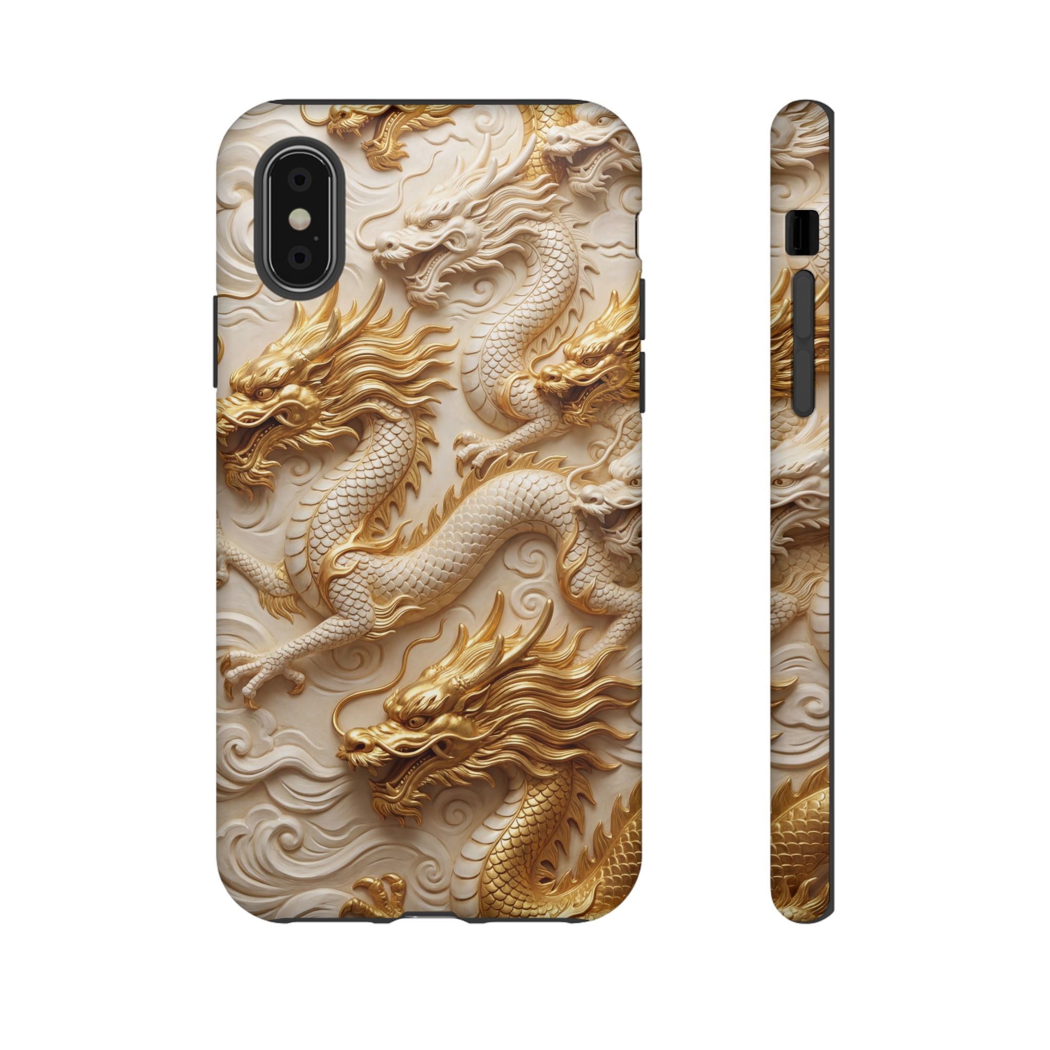 Dragon Relief iPhone Case — Gold Carved Dragon Protective Cover