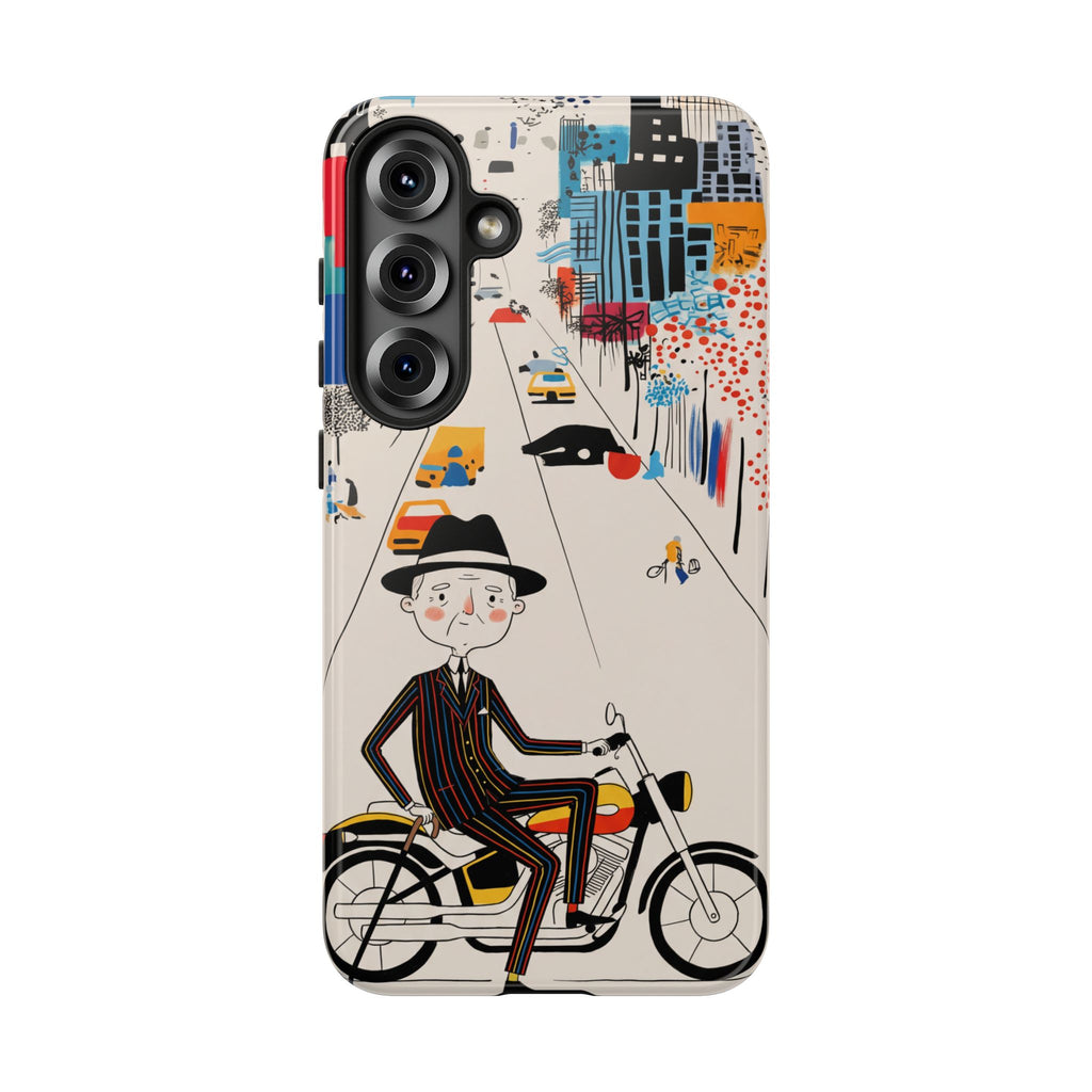 Custodia per telefono Samsung Galaxy "Vintage Grandpa Rider Motorcycle" | Paesaggio urbano illustrato