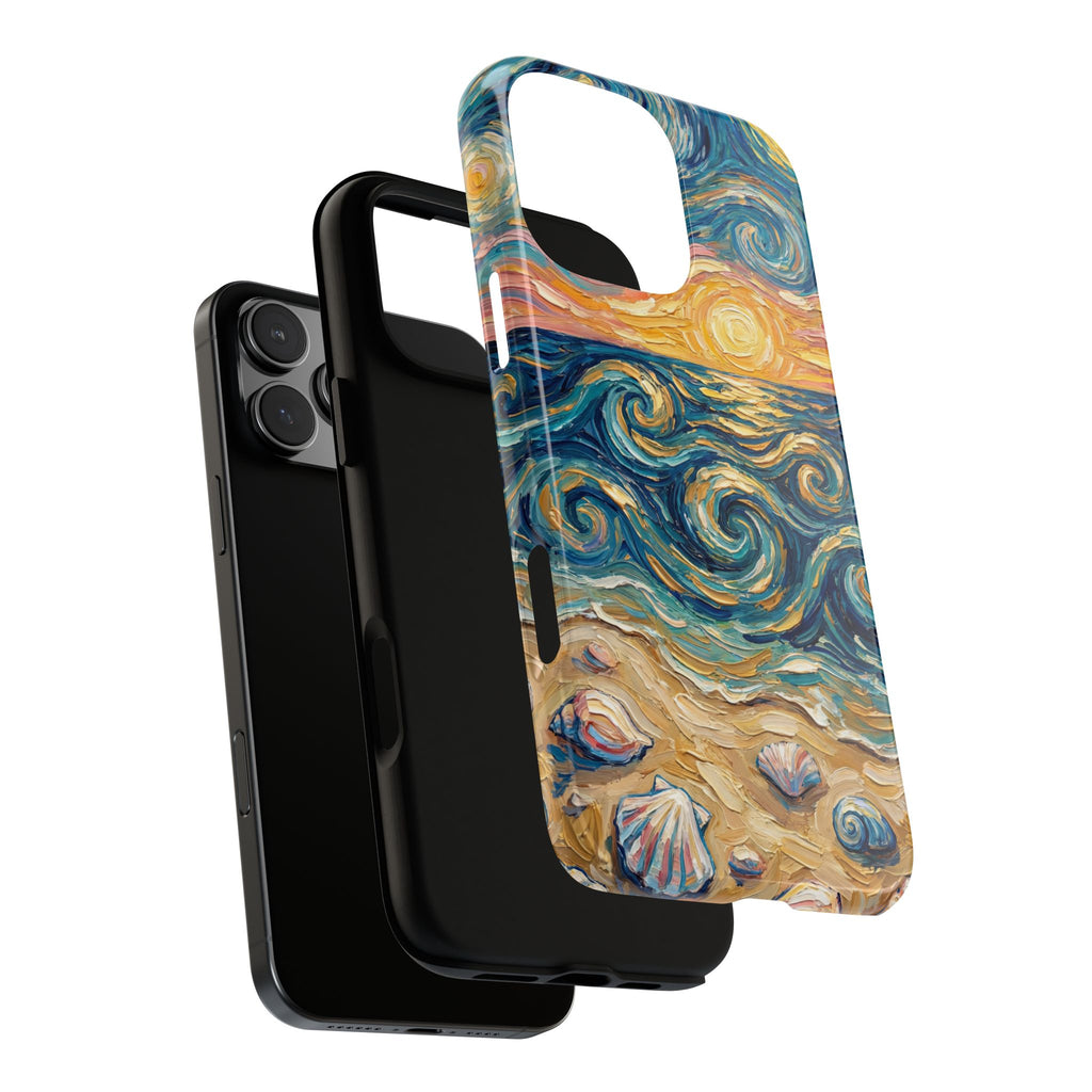 Sea Sunset iPhone Case — Van Gogh‑Style Beach Waves with Shells