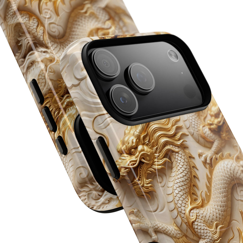 Dragon Relief Tough MagSafe Phone Case — Gold Carved Dragon Design