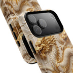 Dragon Relief Tough MagSafe Phone Case — Gold Carved Dragon Design