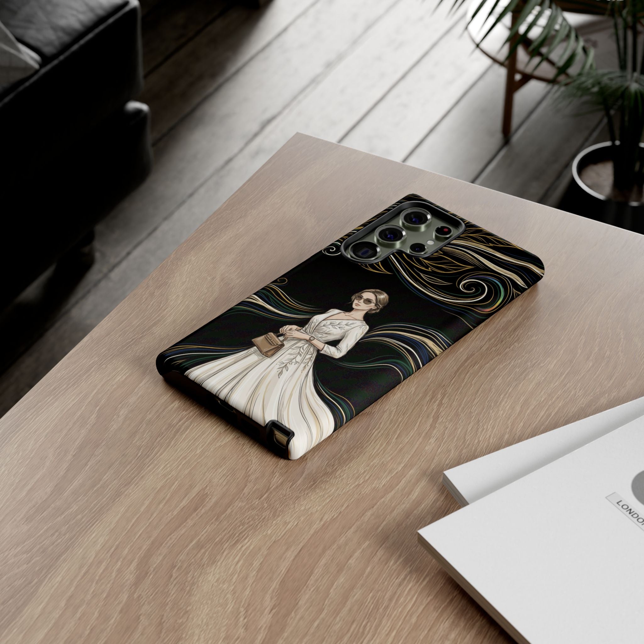 Elegant Woman Illustration Samsung Galaxy Phone Case | Vintage Bride in Flowing Gown