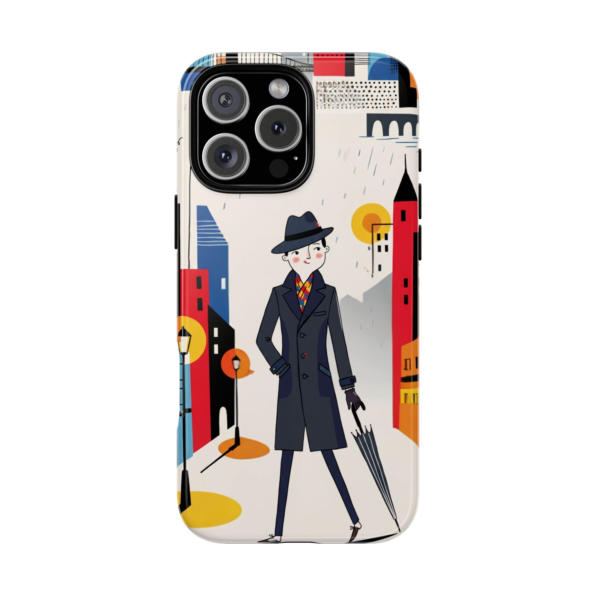 Retro Gentleman in Cityscape Illustration iPhone Case