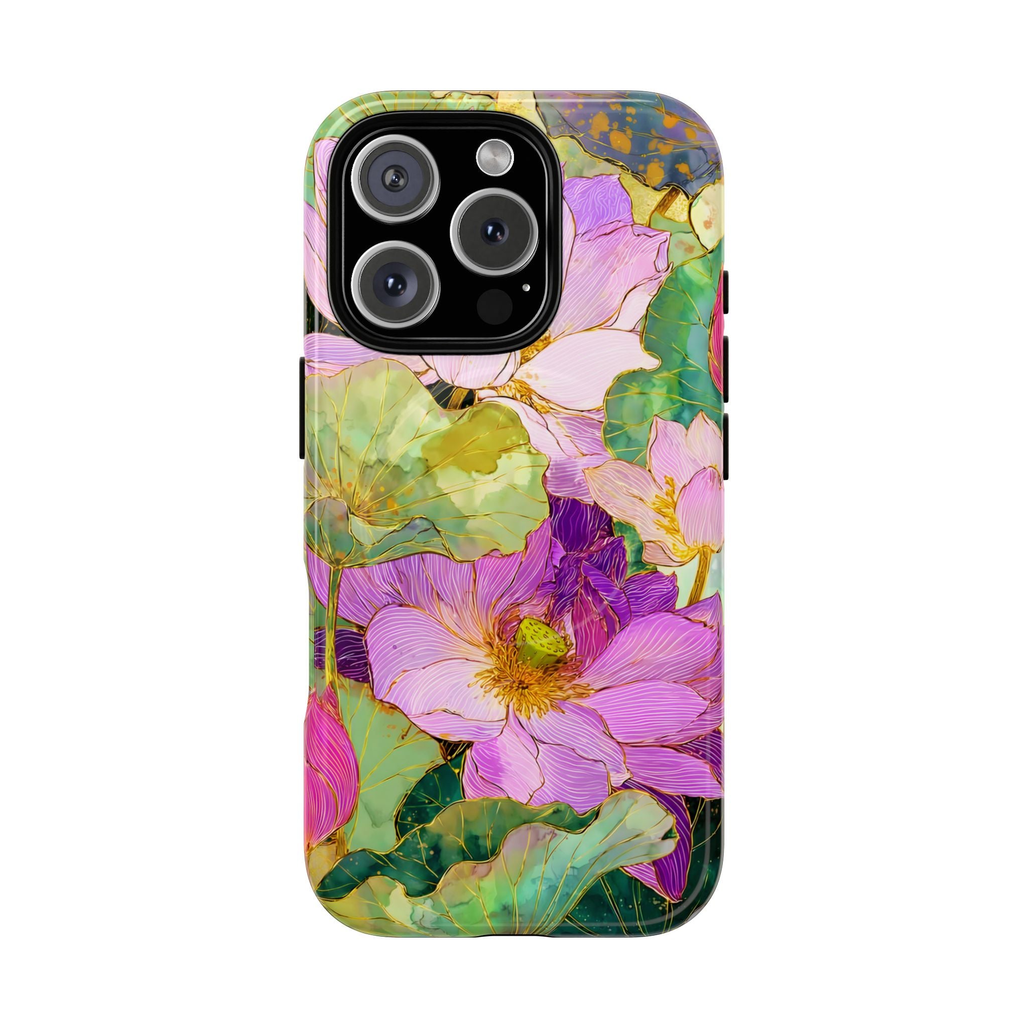 Floral Watercolor Tough MagSafe iPhone Case | Pink Lotus Garden Protective Cover