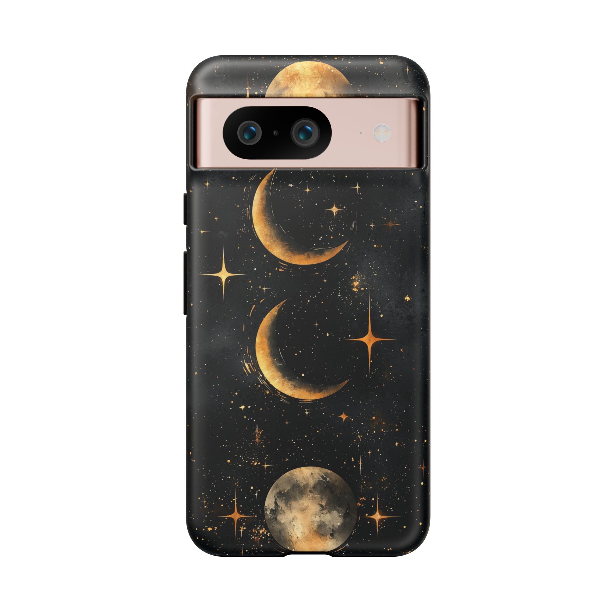 Celestial Moon Phases Tough Google Pixel Case | Gold Crescent & Full Moon Galaxy Design