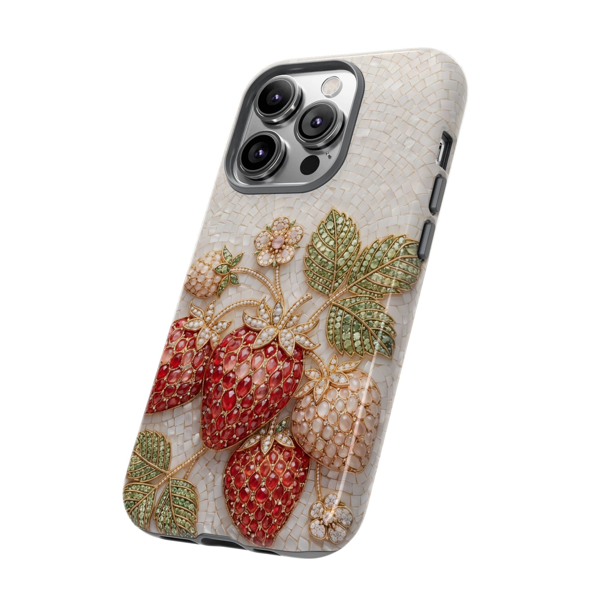Strawberry Gem Tough iPhone Case | Vintage Beaded Fruit Design
