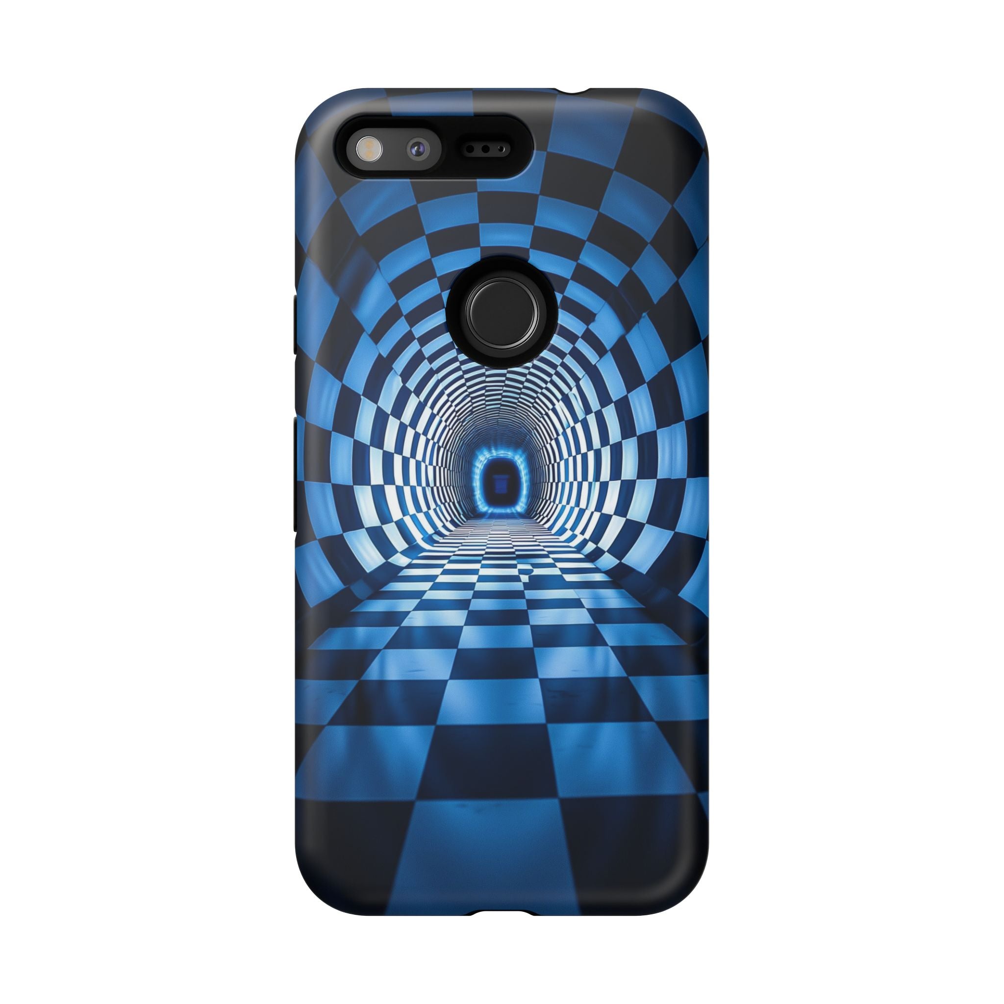Blue Checkered Tunnel Google Pixel Case — 3D Optical Illusion Tough Case
