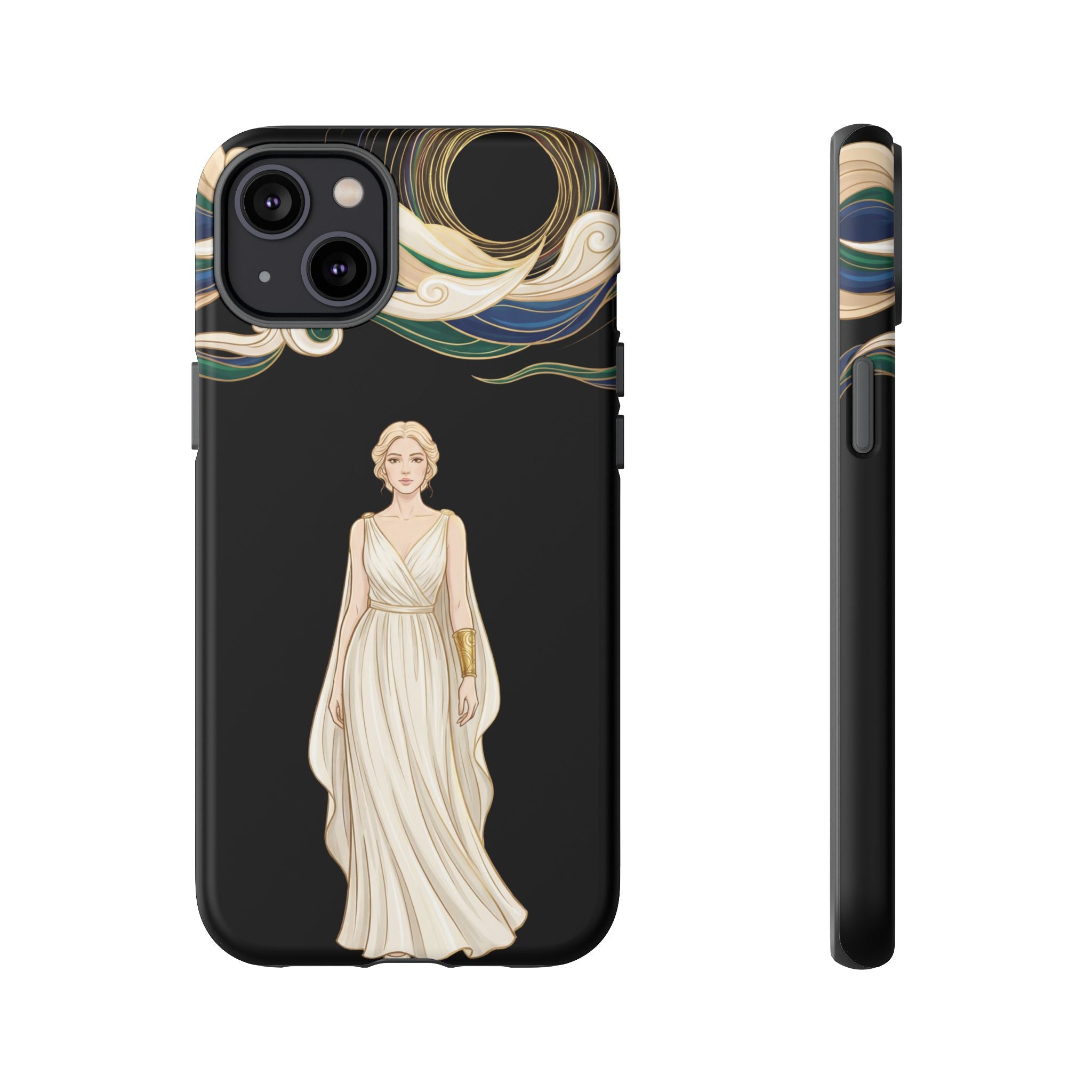 Art Nouveau Goddess iPhone Case | Elegant Woman Illustration on Black
