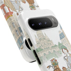 Paris Cafe Illustration Google Pixel Phone Case | Vintage Bicycles & Pigeons Protective Cover