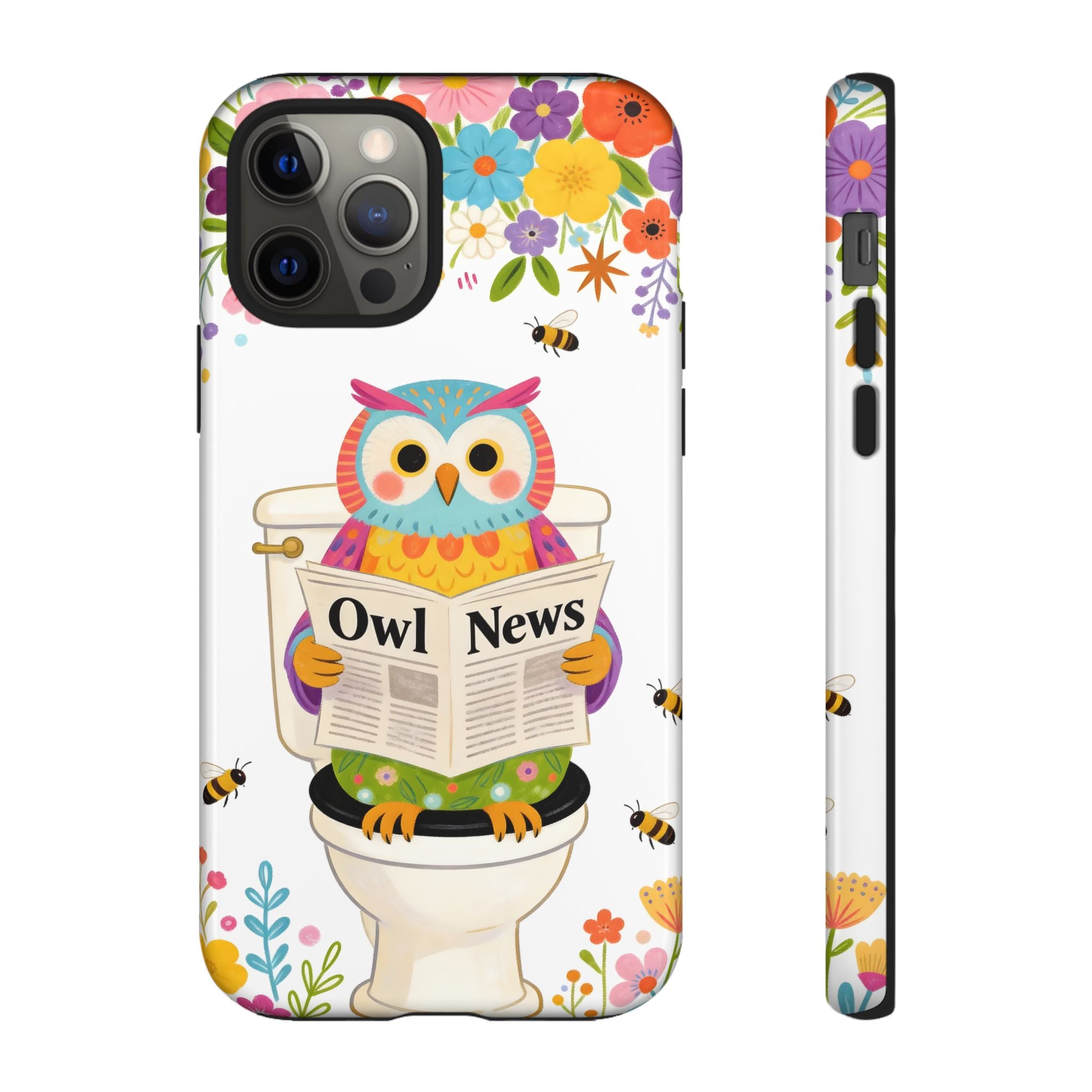 Owl News Floral iPhone Case | Cute Owl Reading Newspaper on Toilet