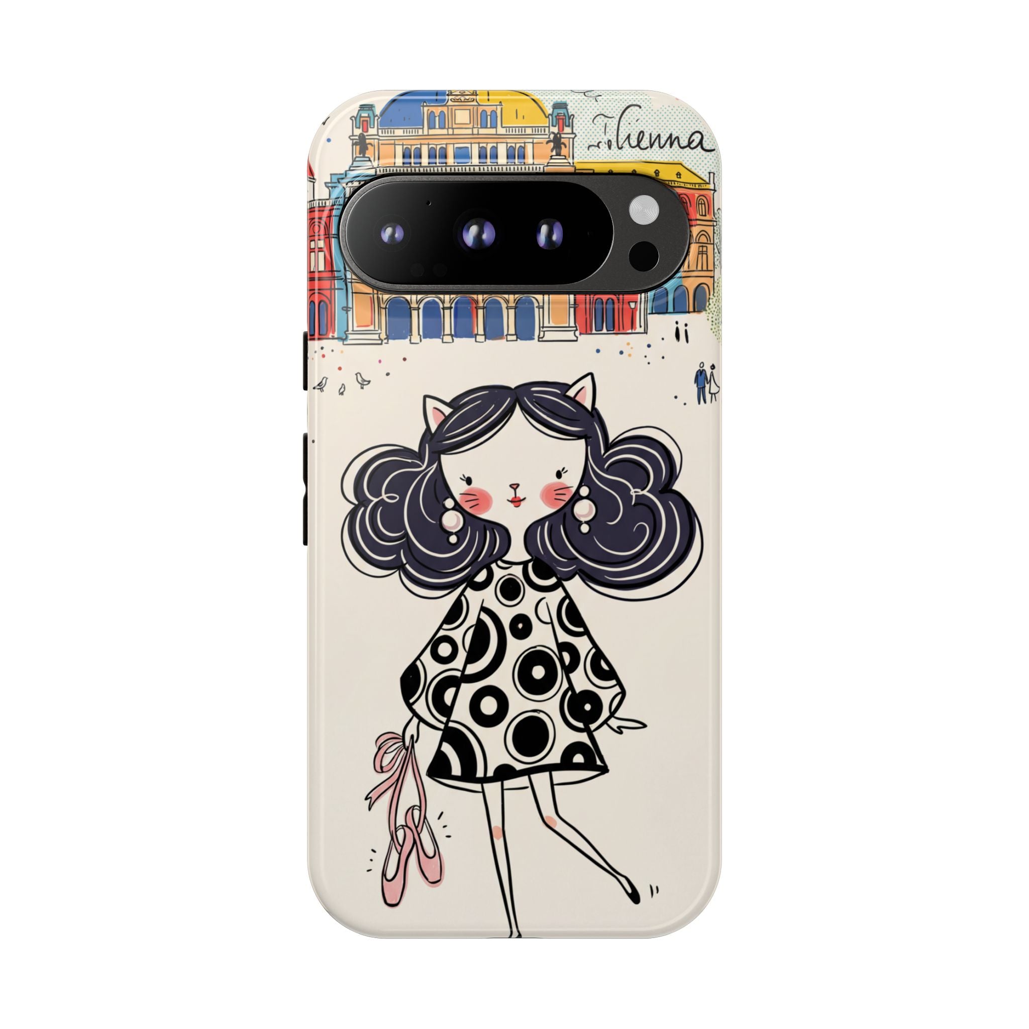 Cute Parisian Cat Girl Google Pixel Phone Case | Ballet Slippers Illustration Tough Case