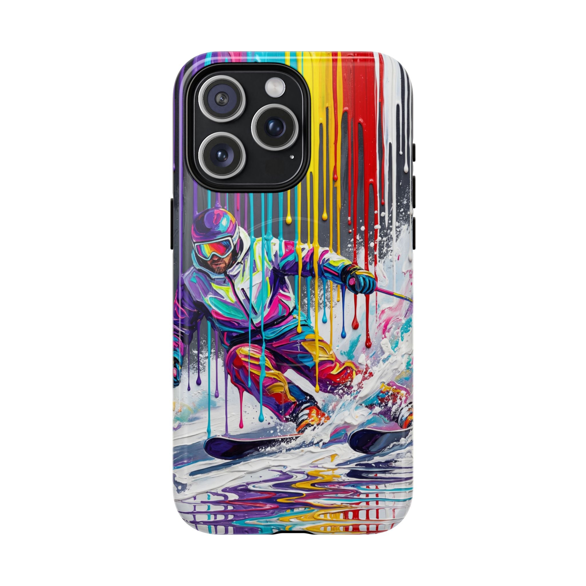 Colourful Skiing Drip Art Tough MagSafe iPhone Case