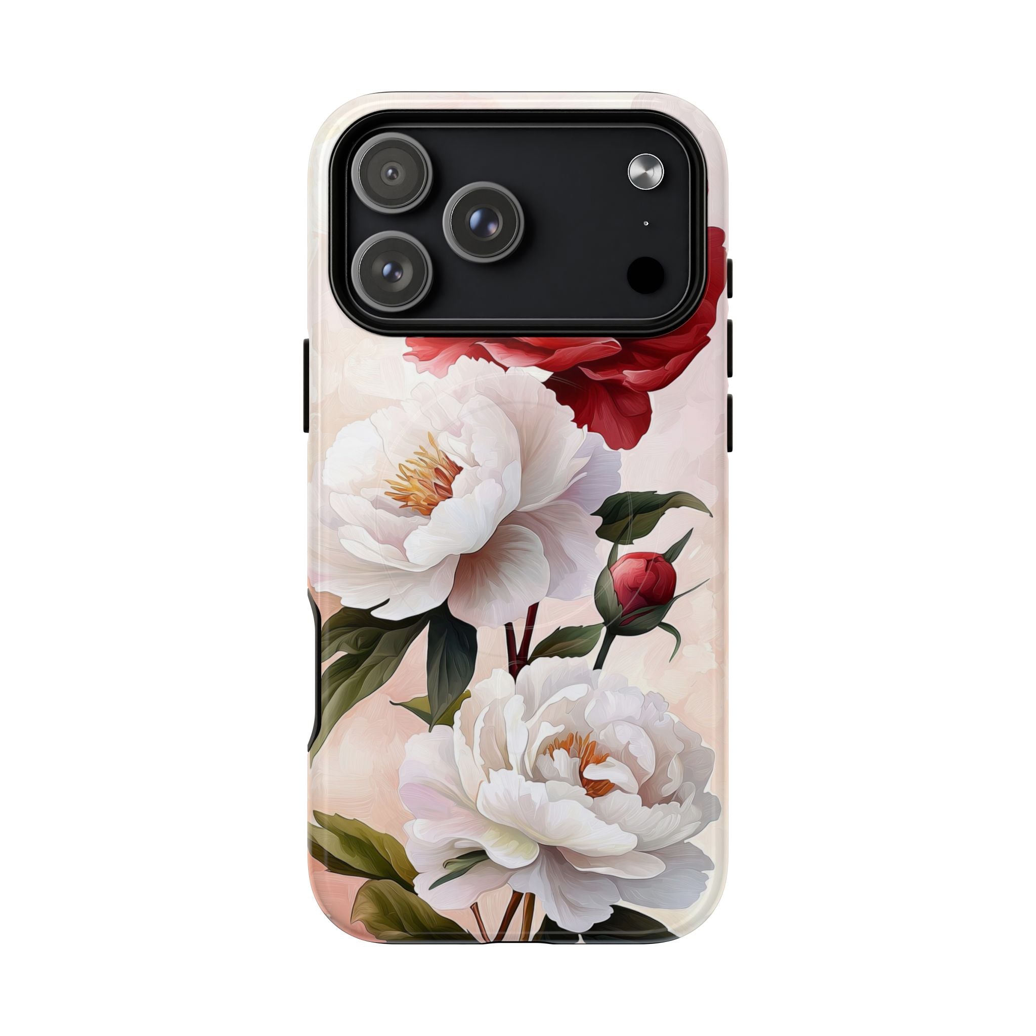 Custodia MagSafe per iPhone resistente con motivo floreale Peony | Design vintage con rose