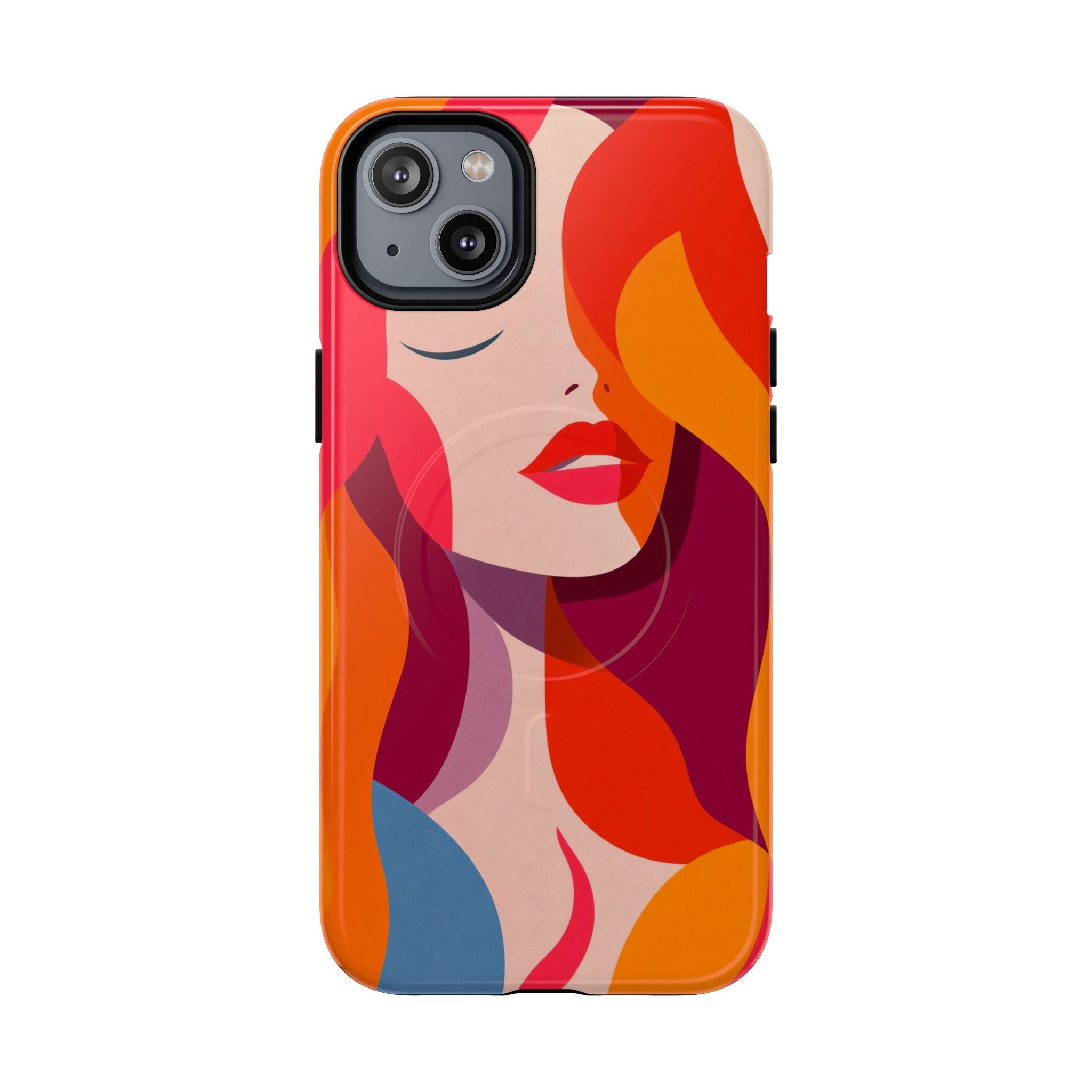 Custodia MagSafe per iPhone con donna pop art retrò | Ritratto astratto colorato e audace