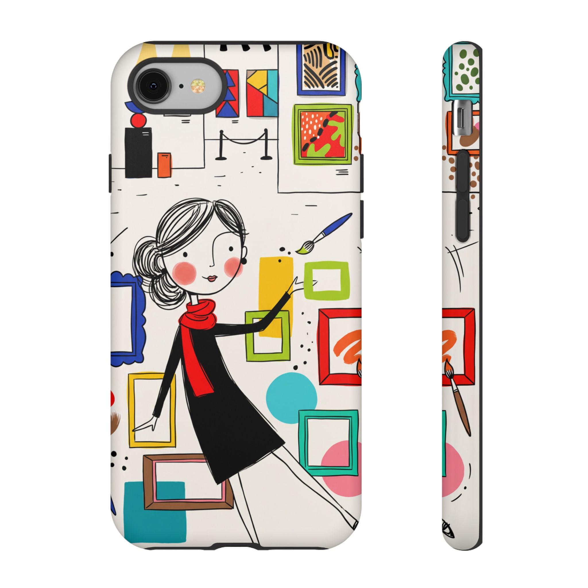 Art Gallery Illustration iPhone Case | Cute Woman with Frames Design