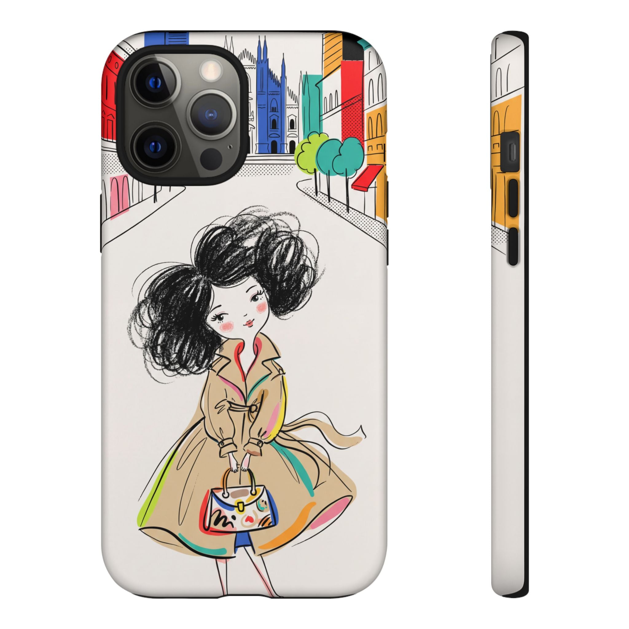 Illustrated Trench Coat Fashion Chic City Girl iPhone Case