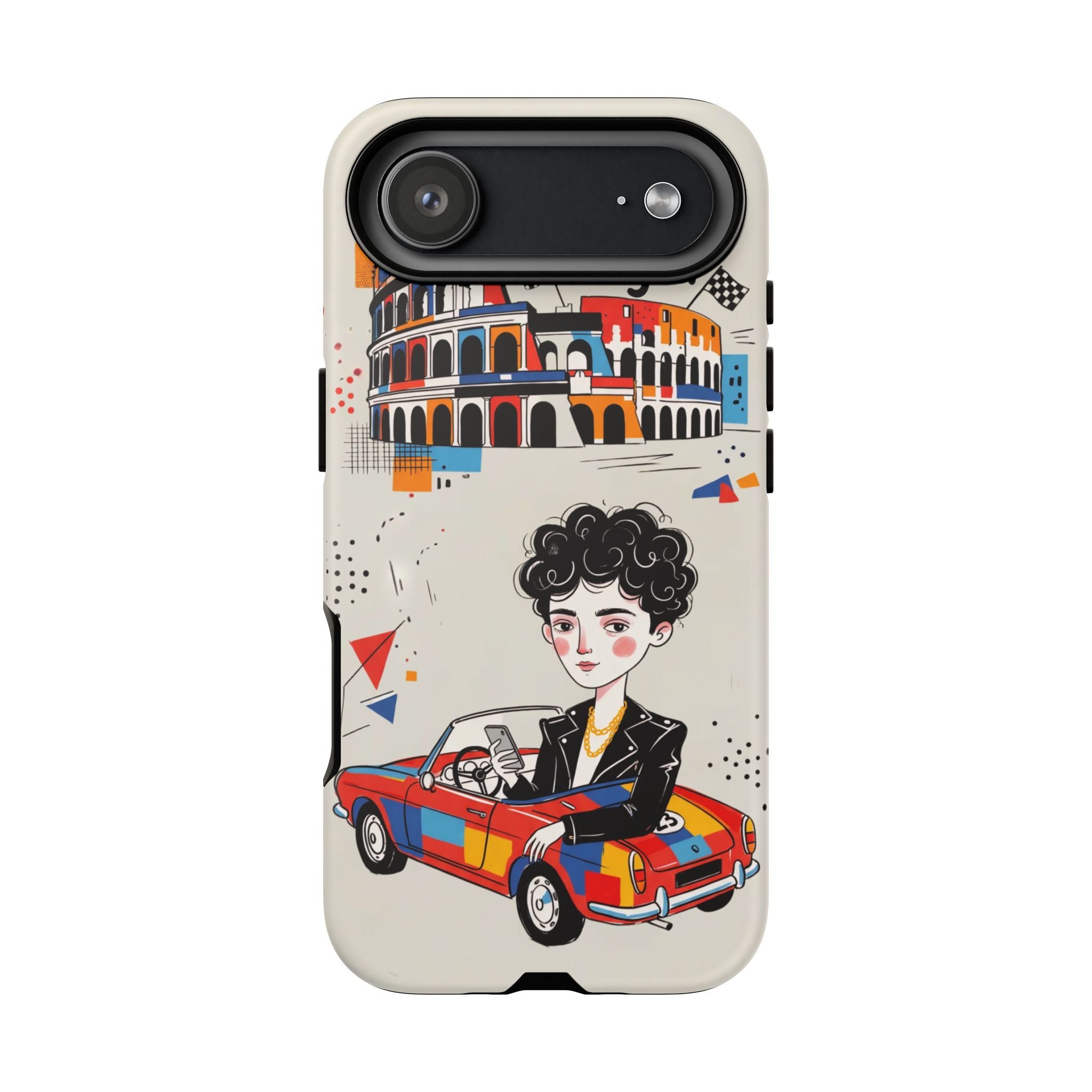 Retro Mille Miglia Car Illustration with Driver iPhone Case