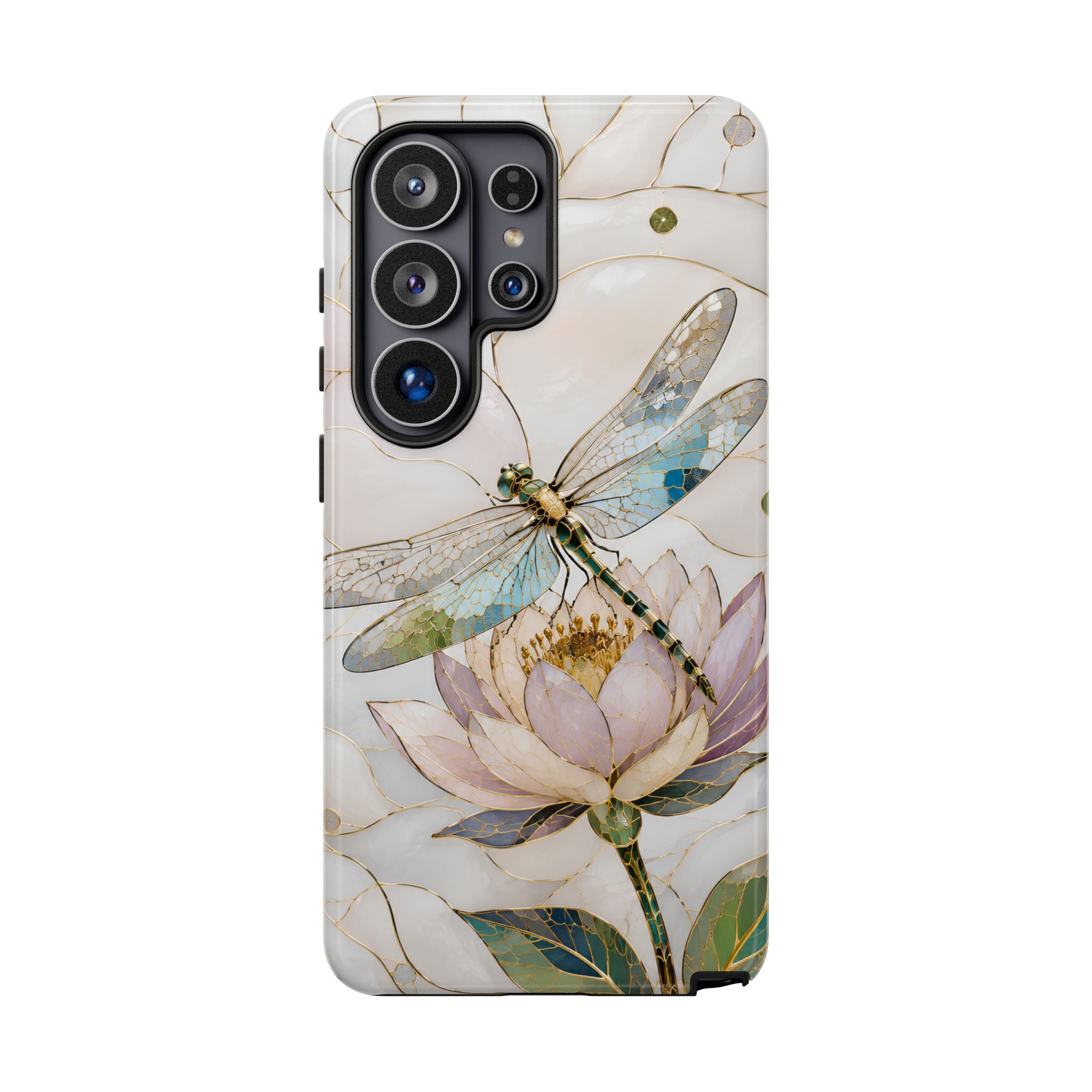 Dragonfly Lotus Samsung Galaxy Phone Case | Stained Glass Floral Phone Case