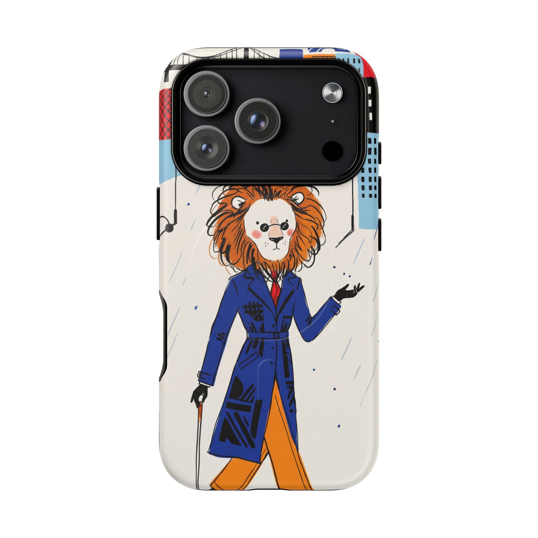 Lion Gentleman MagSafe iPhone Case | Dapper Lion in City Rain