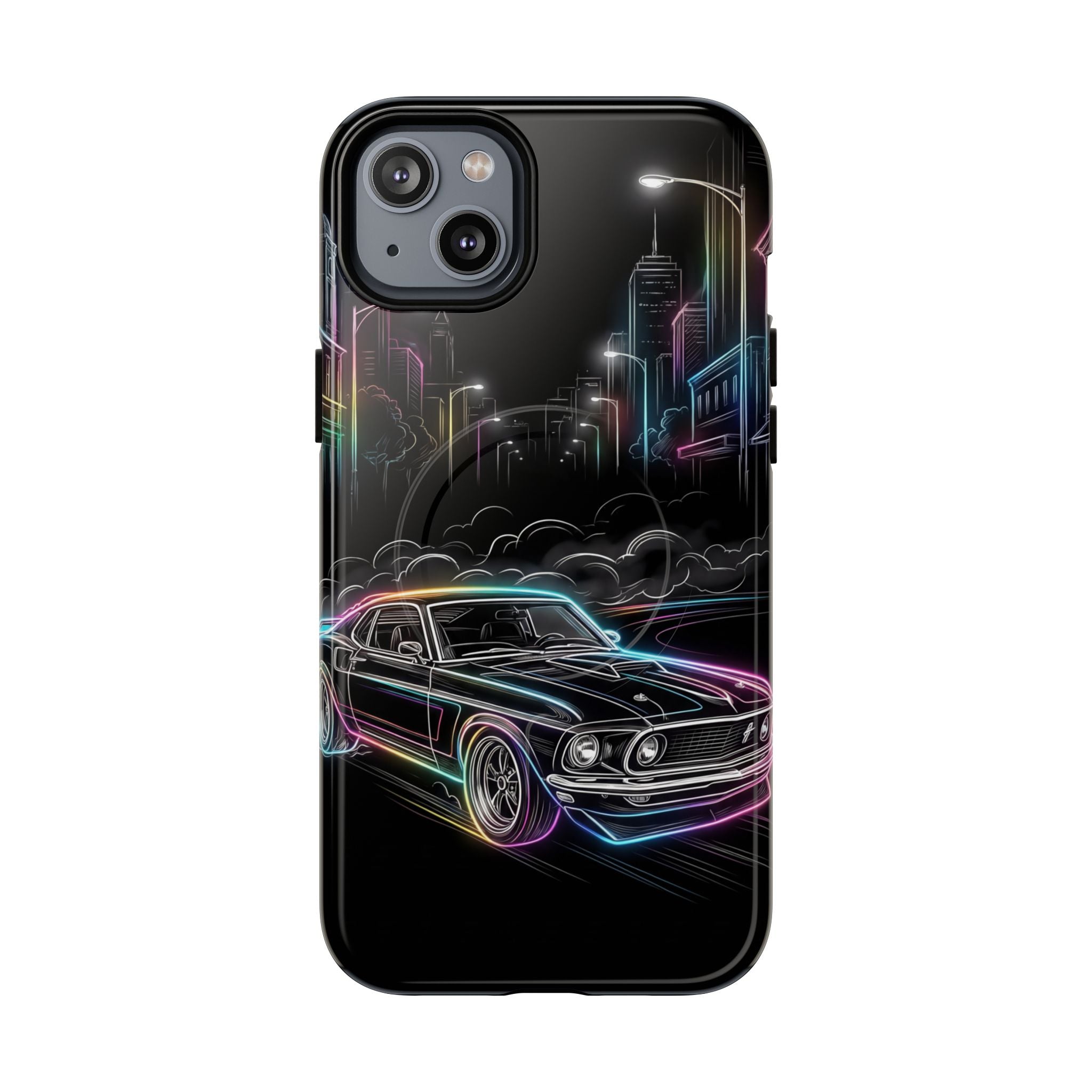 Neon Muscle Car MagSafe iPhone Case | Retro City Nightscape