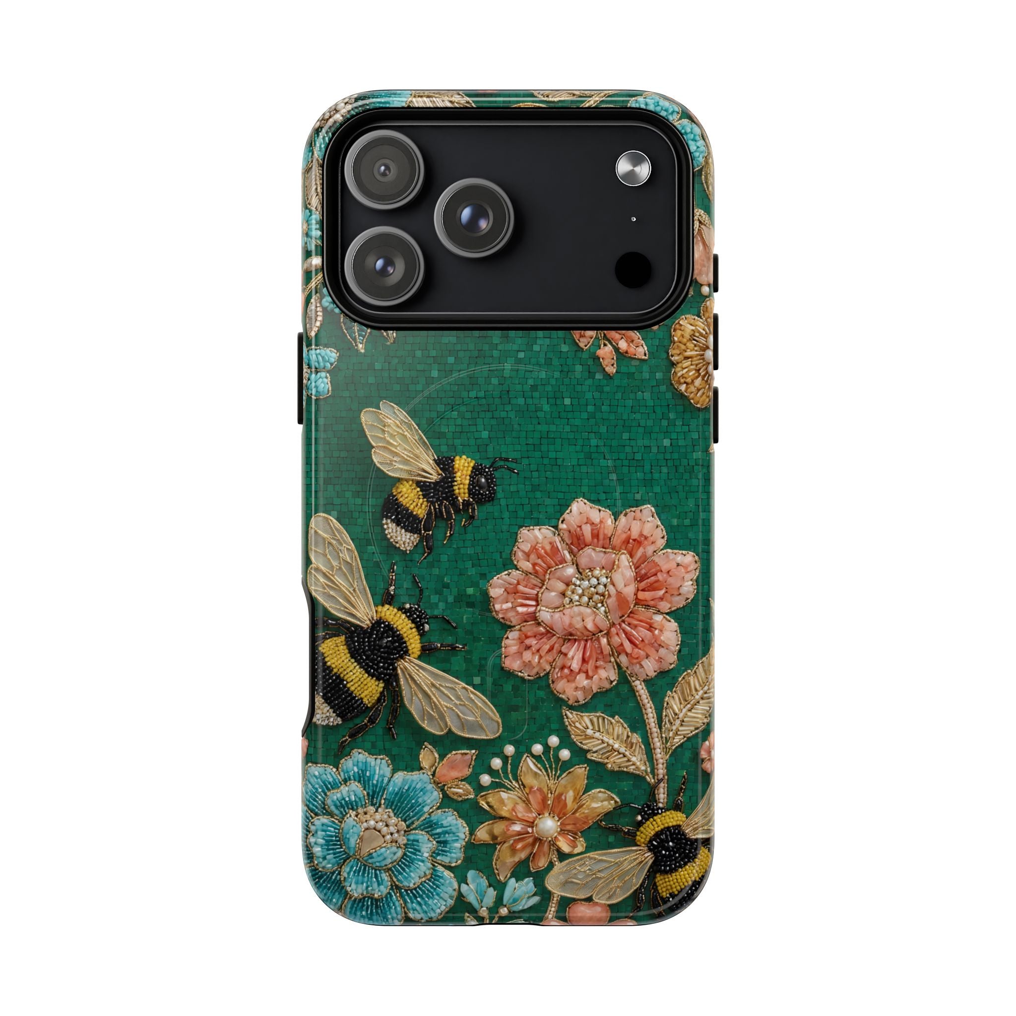 Floral Bumblebee Tough MagSafe iPhone Case | Protective Botanical Phone Cover