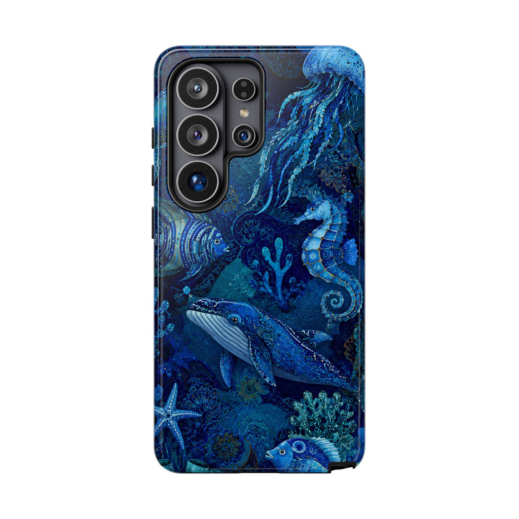 Ocean Animals Tough Samsung Galaxy Phone Case | Navy Blue Undersea Whale Cover