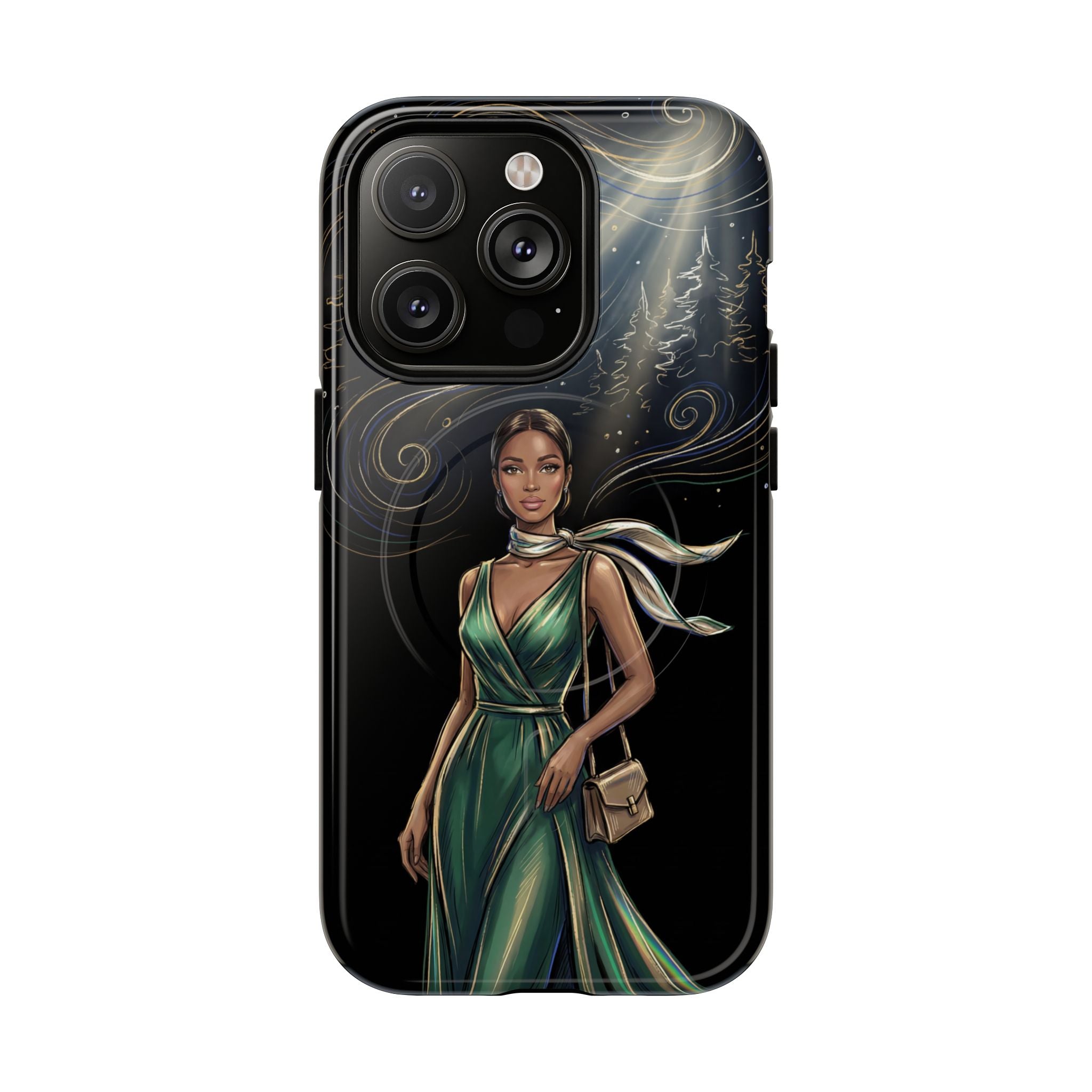 Elegant Woman in Green Dress Art Protective Tough MagSafe iPhone Case