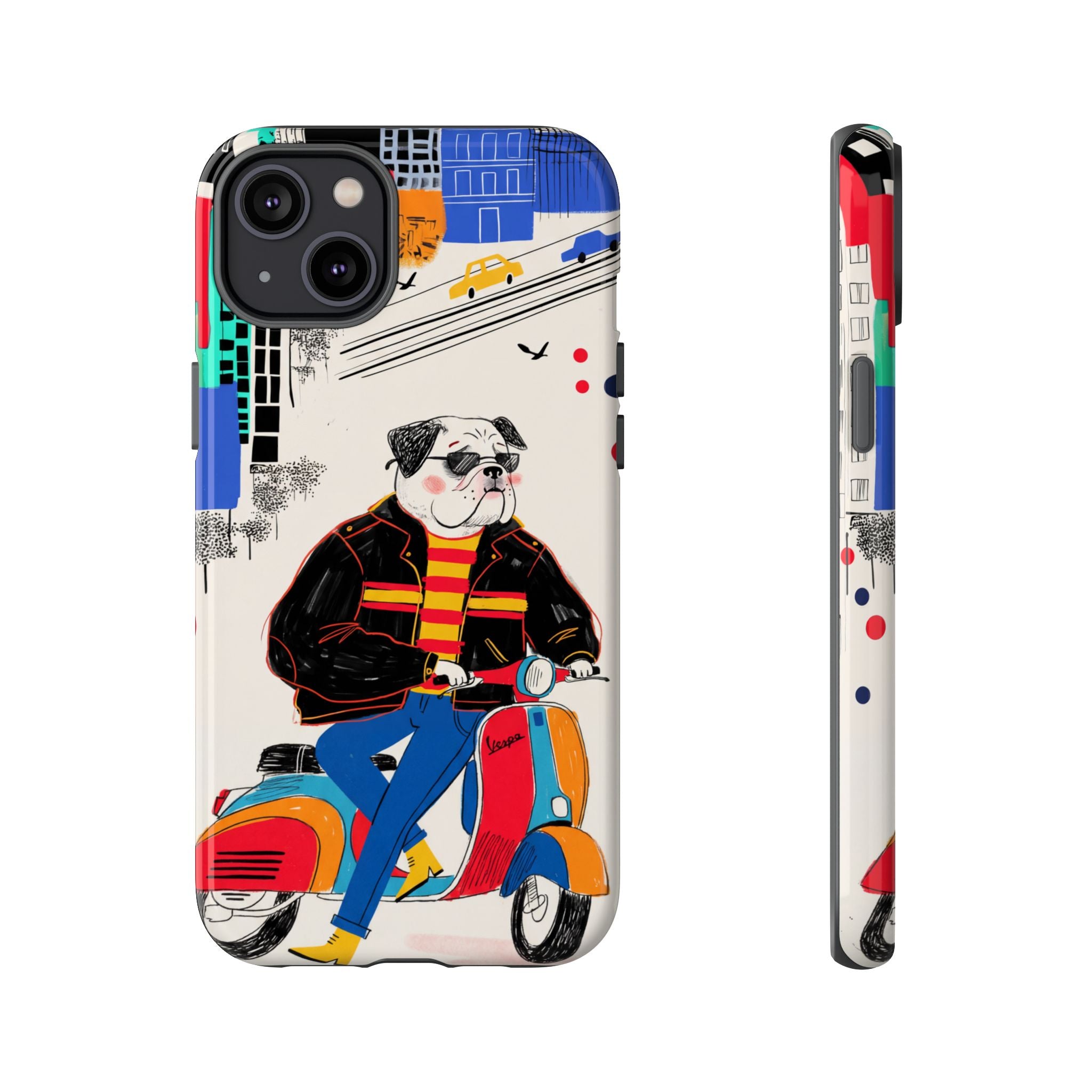 Bulldog Vespa iPhone Case | Retro Scooter Dog Protective Cover