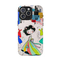 Retro Fashion Cat Girl MagSafe iPhone Case | Cute Dress & City Print