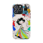 Retro Fashion Cat Girl MagSafe iPhone Case | Cute Dress & City Print