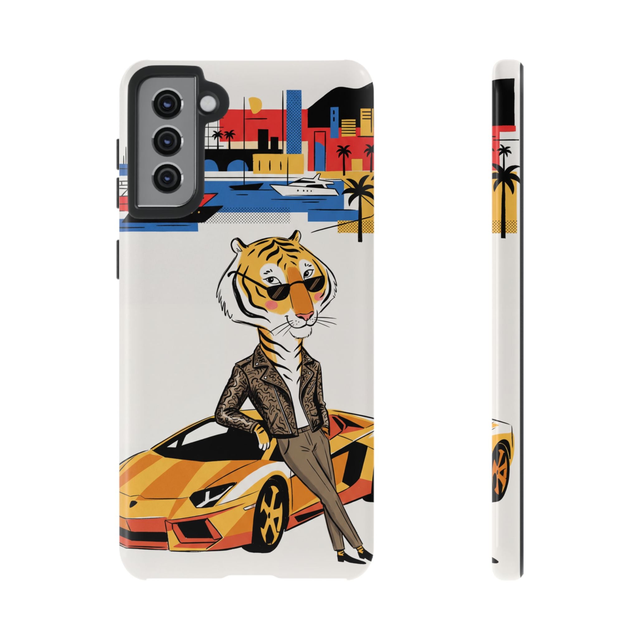 Stylish Tiger with Sports Car Illustration Samsung Galaxy Phone Case