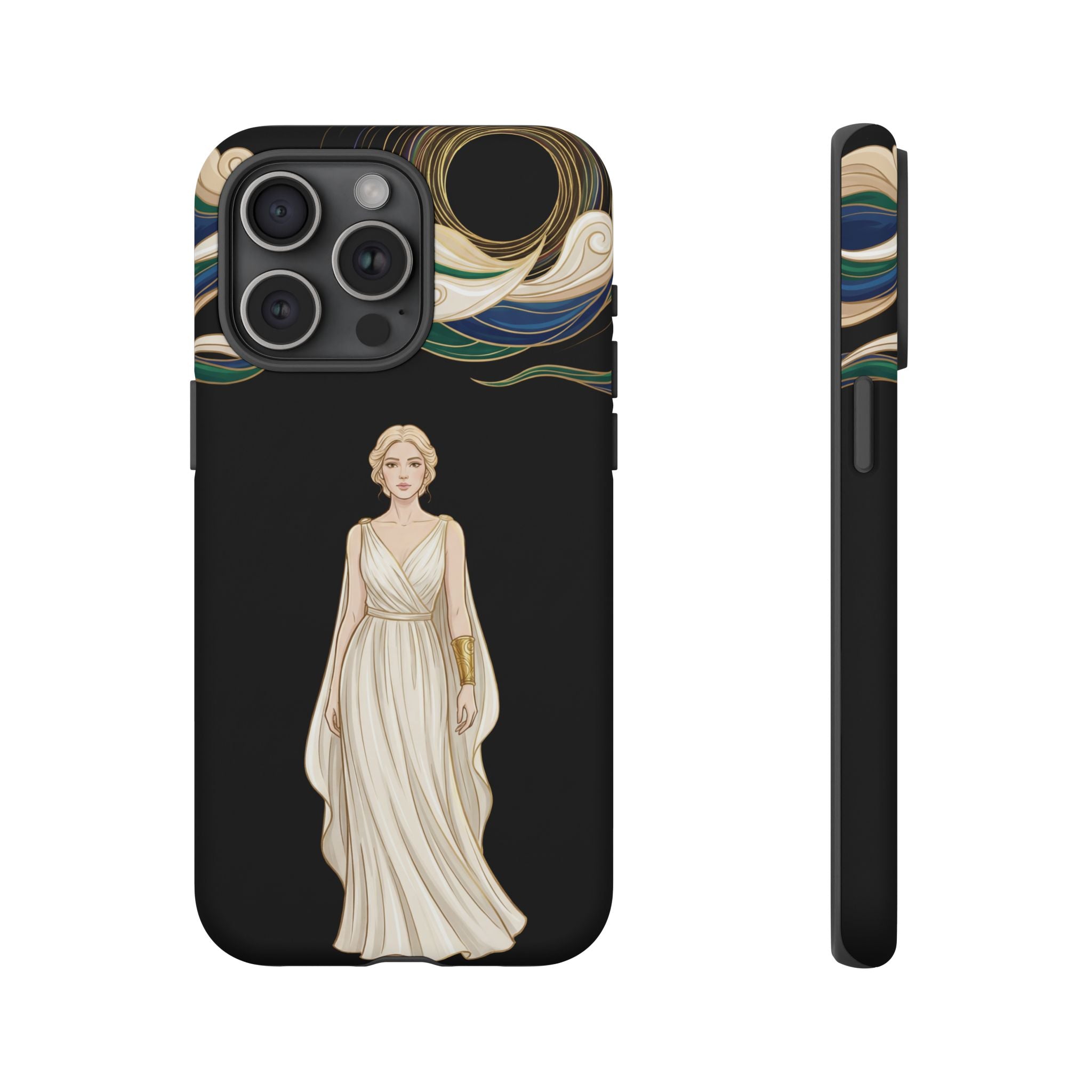 Art Nouveau Goddess iPhone Case | Elegant Woman Illustration on Black