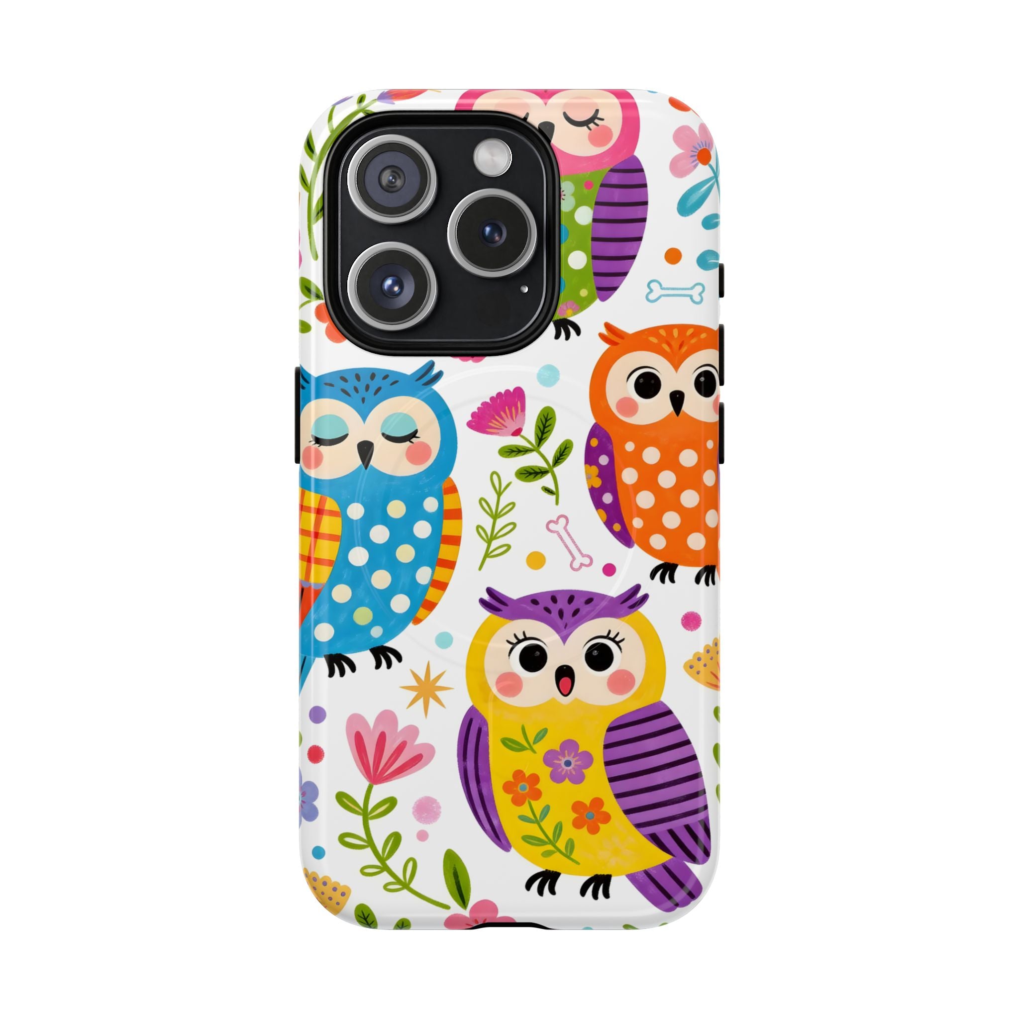 Cute Colorful Owls MagSafe iPhone Case | Cute Owl Pattern Tough Case