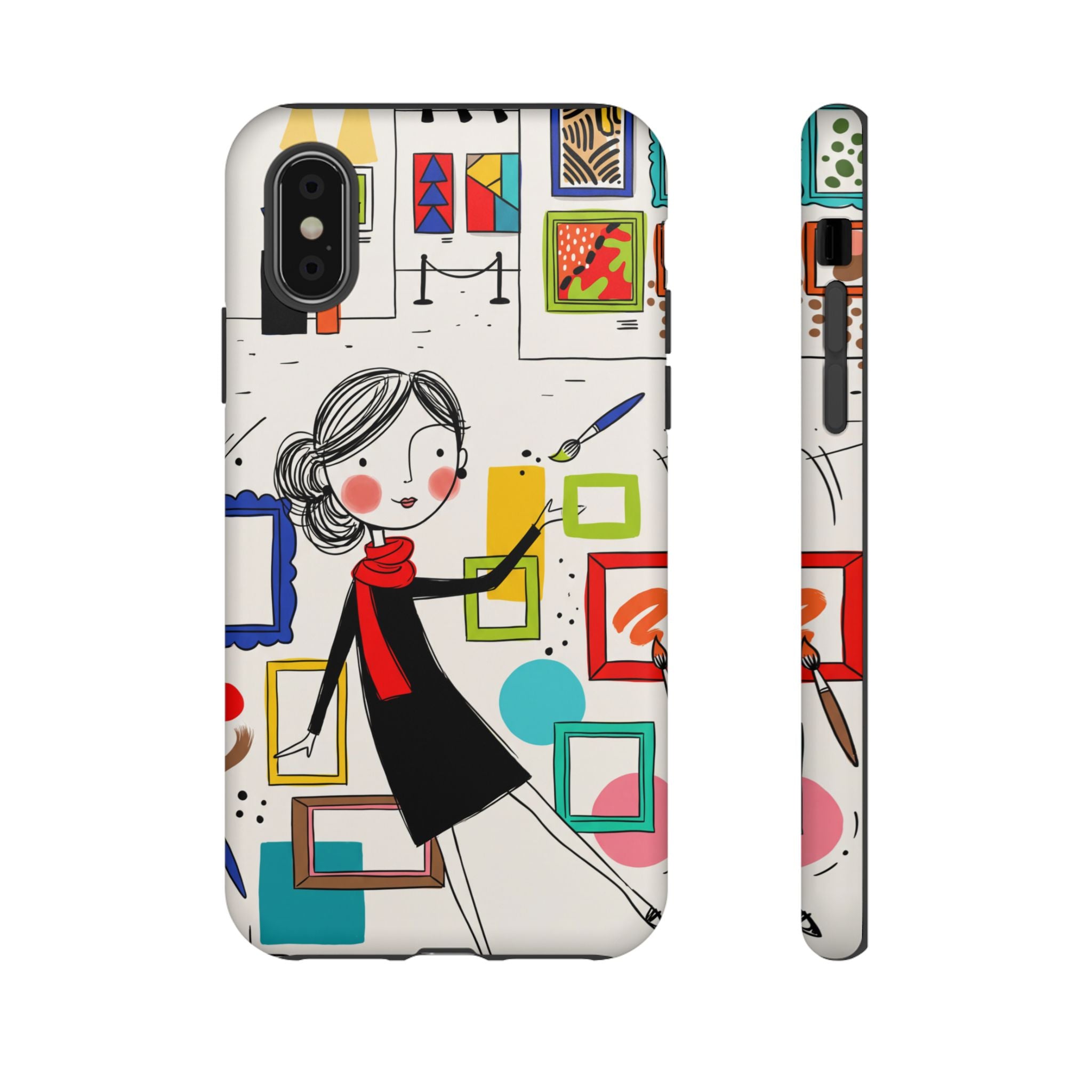 Art Gallery Illustration iPhone Case | Cute Woman with Frames Design
