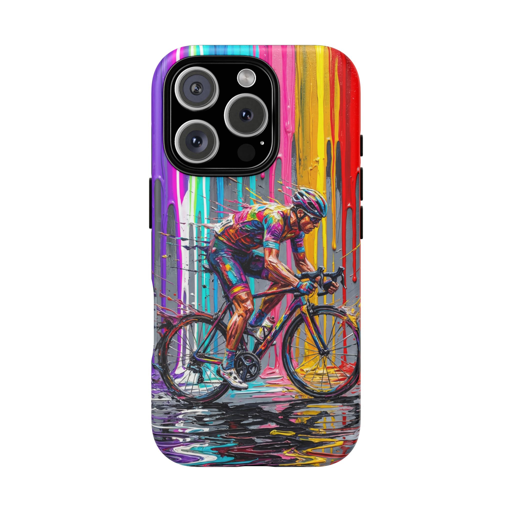 Cyclist Art iPhone Case | Colourful Drip Painting Tough Cases