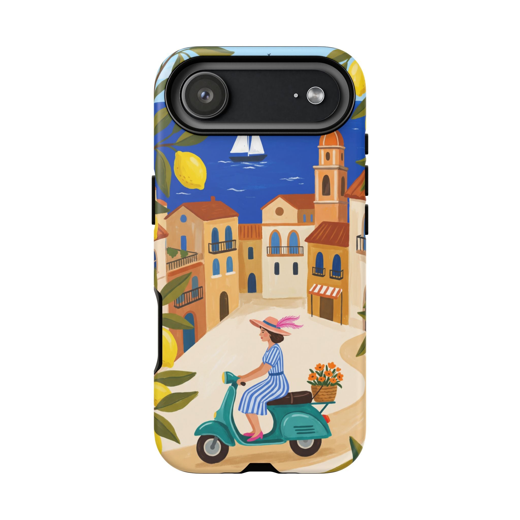 Mediterranean Scooter iPhone Case | Coastal Lemon Grove Design