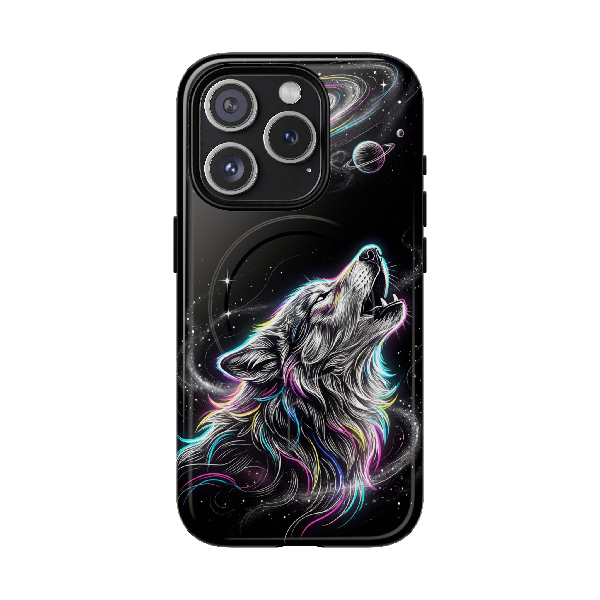 Wolf Galaxy Tough MagSafe iPhone Case | Colorful Howling Wolf Space Design