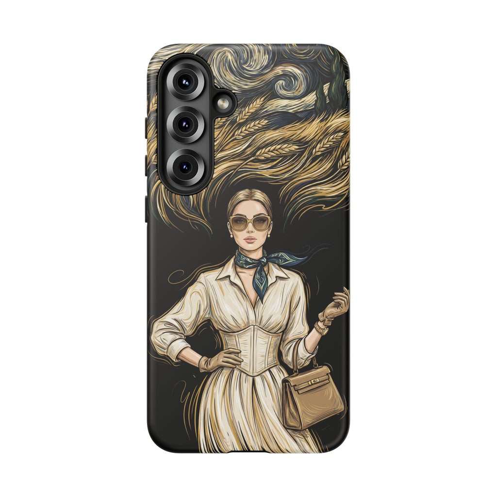 Vintage Elegance Samsung Galaxy Phone Case | Retro Woman with Flowing Golden Hair